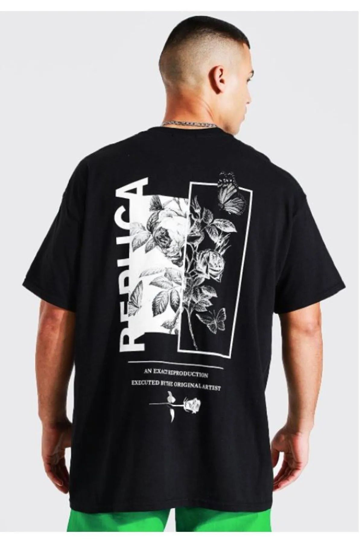 qubo sportswear & company qubo Unisex Oversize Baskılı Pamuklu Bisiklet Yaka Kısa Kollu SİYAH T-shirt