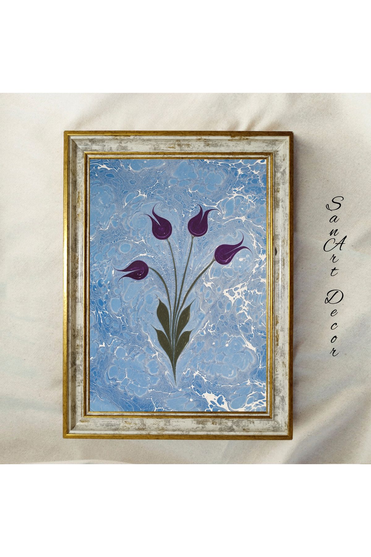 Sanart Çerçeveli Vintage Tablo, Yağlı Boya Tablosu, Çerçeveli Tablo, Sanatsal Dekor, Çiçek Tablosu