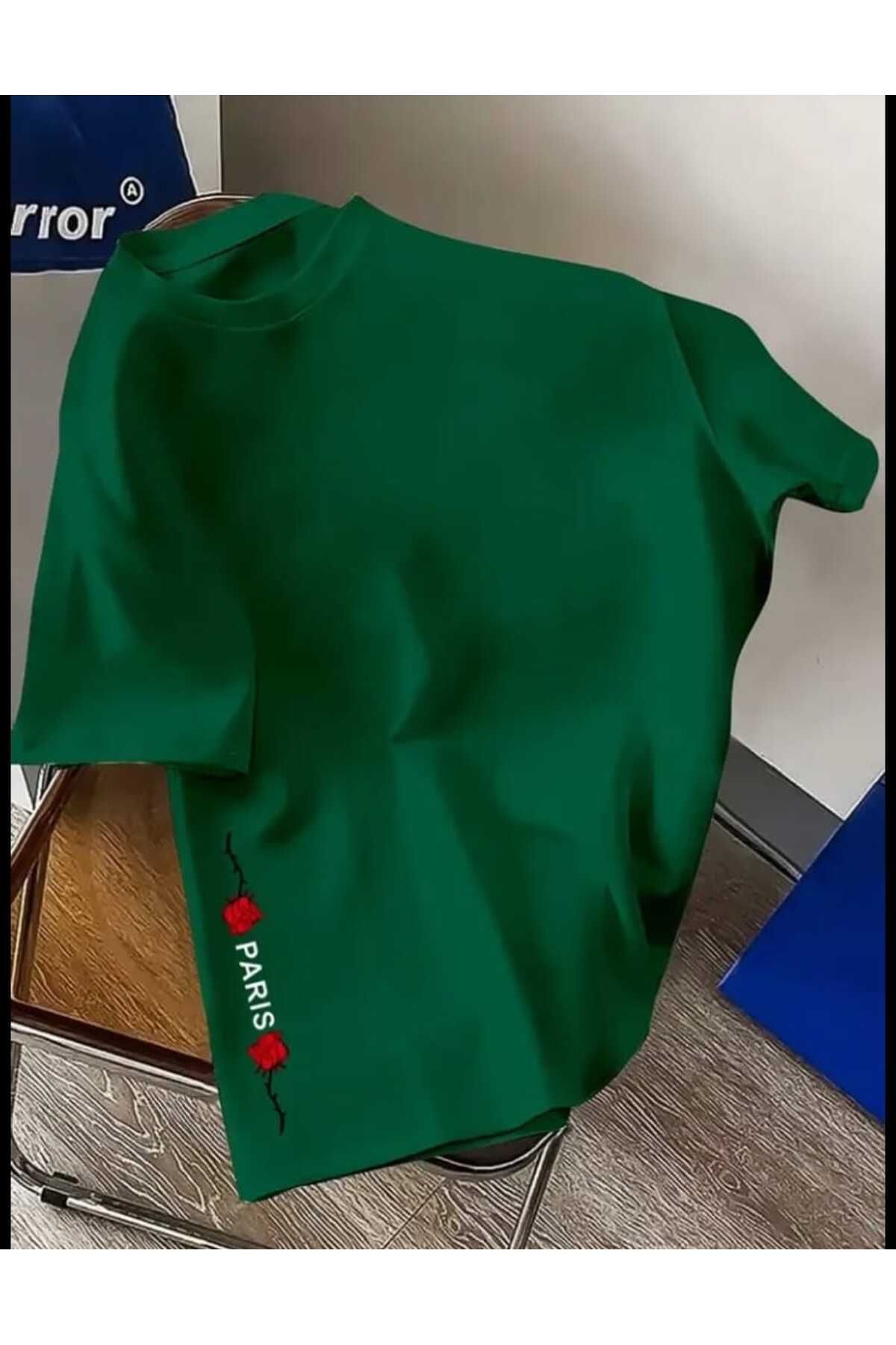 TekTarzz Unisex Paris Güllü Baskı Tasarımlı Tshirt