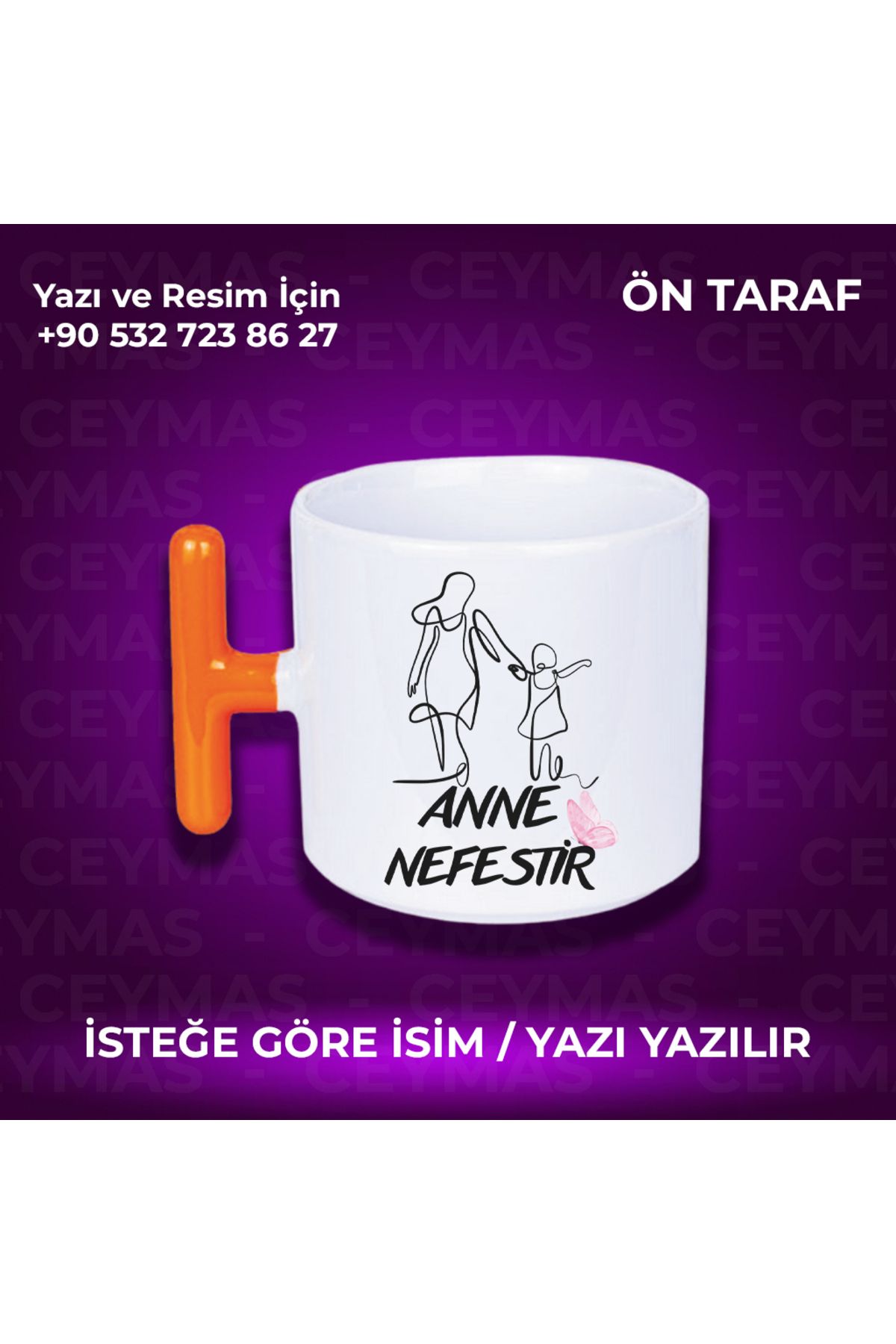 Ceymas Hediyelik Annelere Özel İsimli Anneler Günü Hediyelik Renkli Kupa Bardak