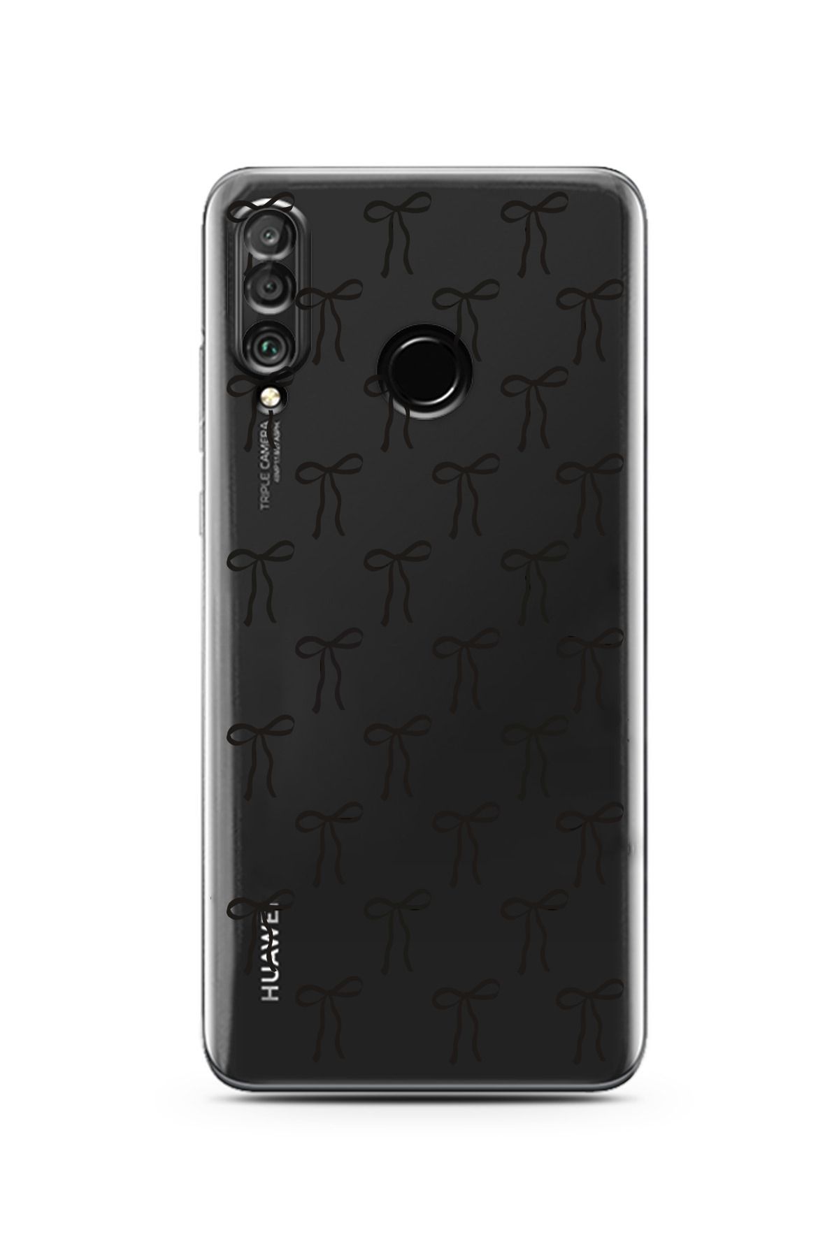 moonset Huawei P30 Lite Uyumlu Siyah Fiyonk Tasarımlı Baskılı Şeffaf Telefon Kılıfı
