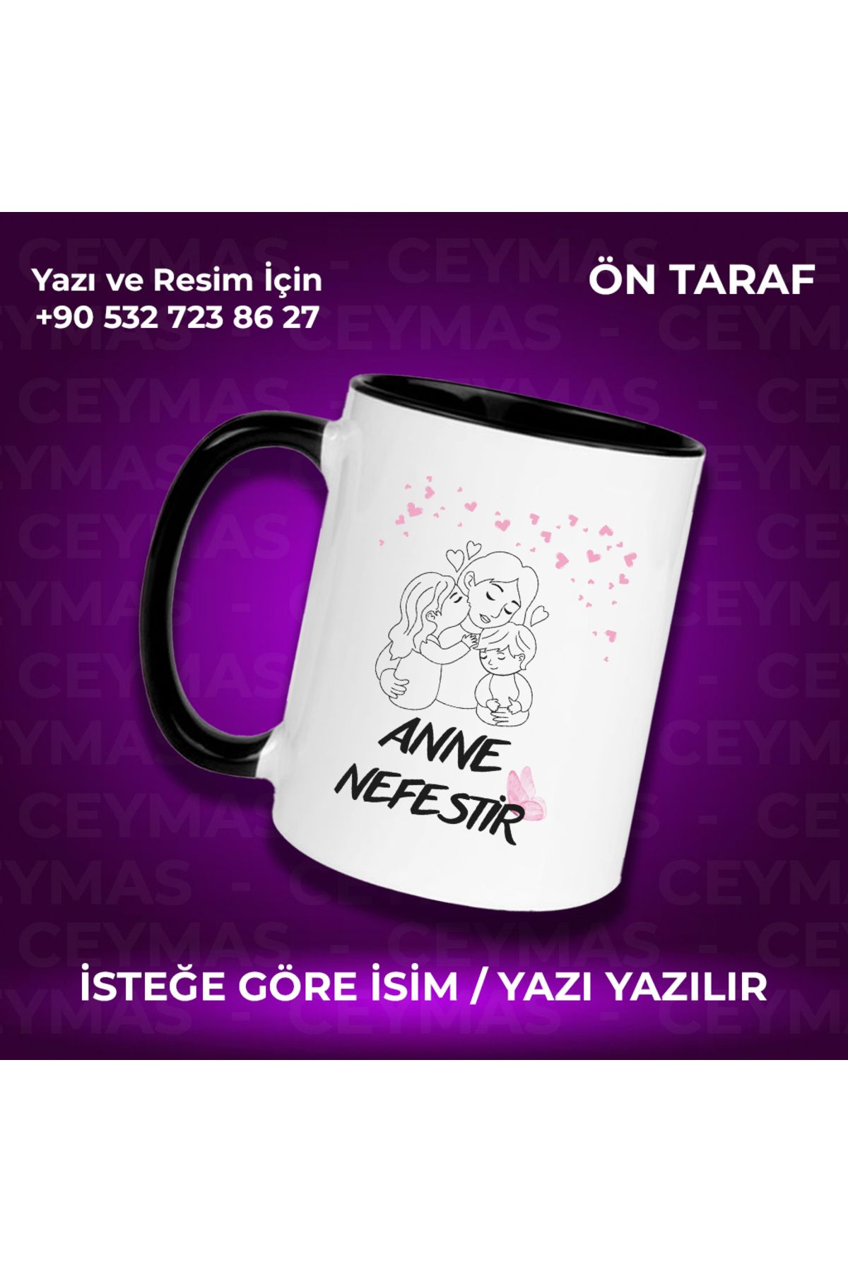 Ceymas Hediyelik Annelere Özel İsimli Anneler Günü Hediyelik Renkli Kupa Bardak