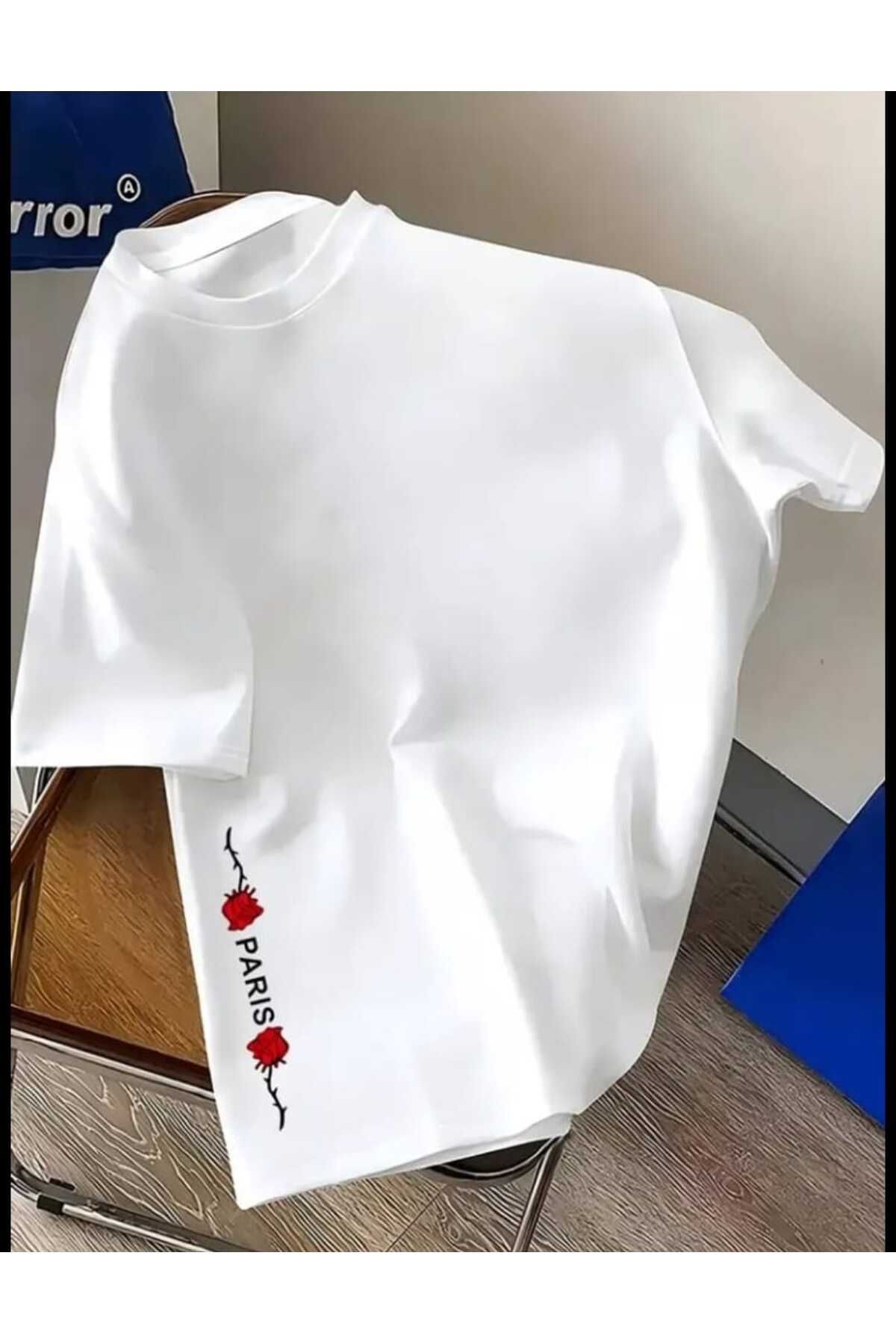 TekTarzz Unisex Paris Güllü Baskı Tasarımlı Tshirt