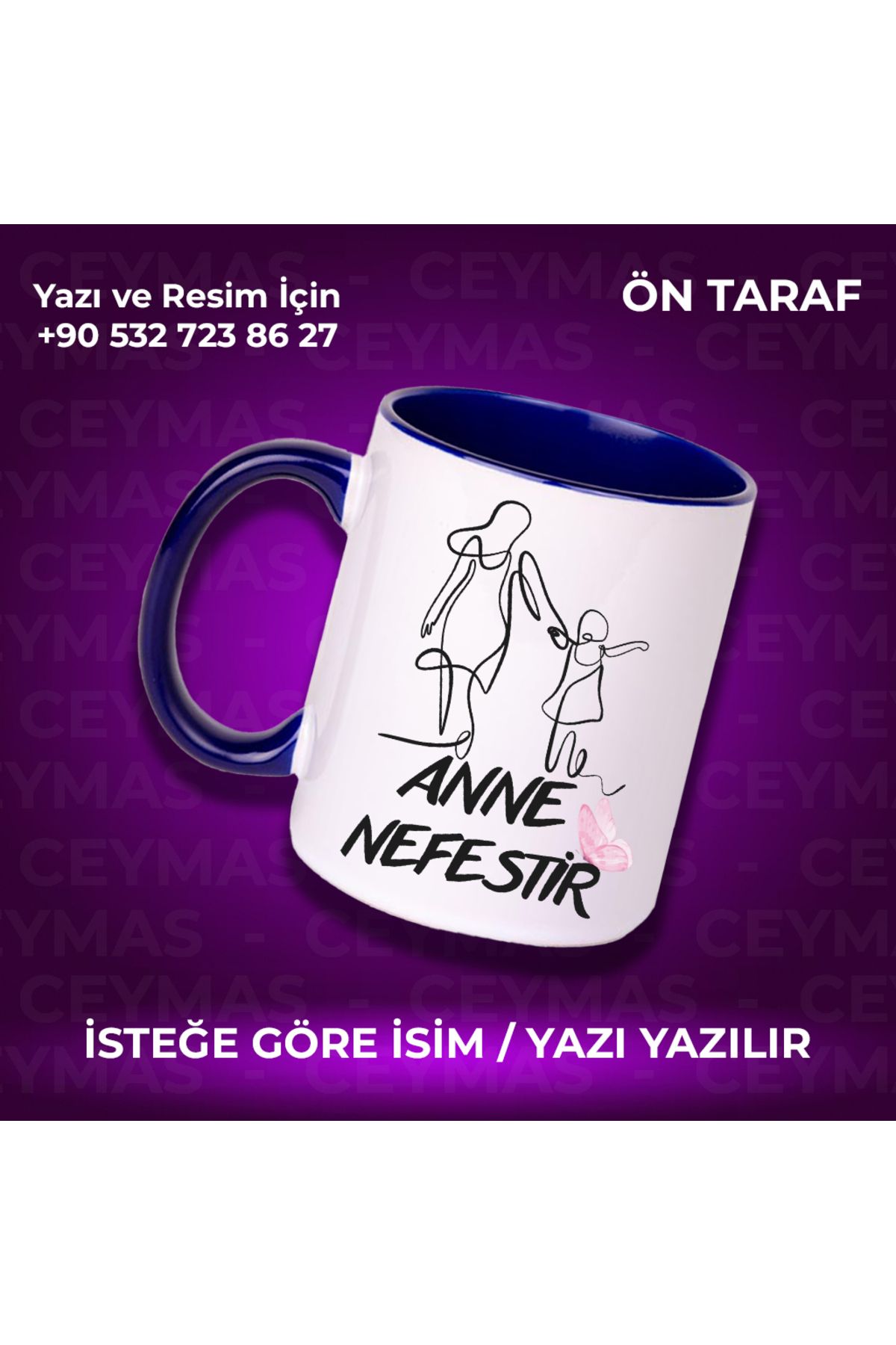 Ceymas Hediyelik Annelere Özel İsimli Anneler Günü Hediyelik Renkli Kupa Bardak