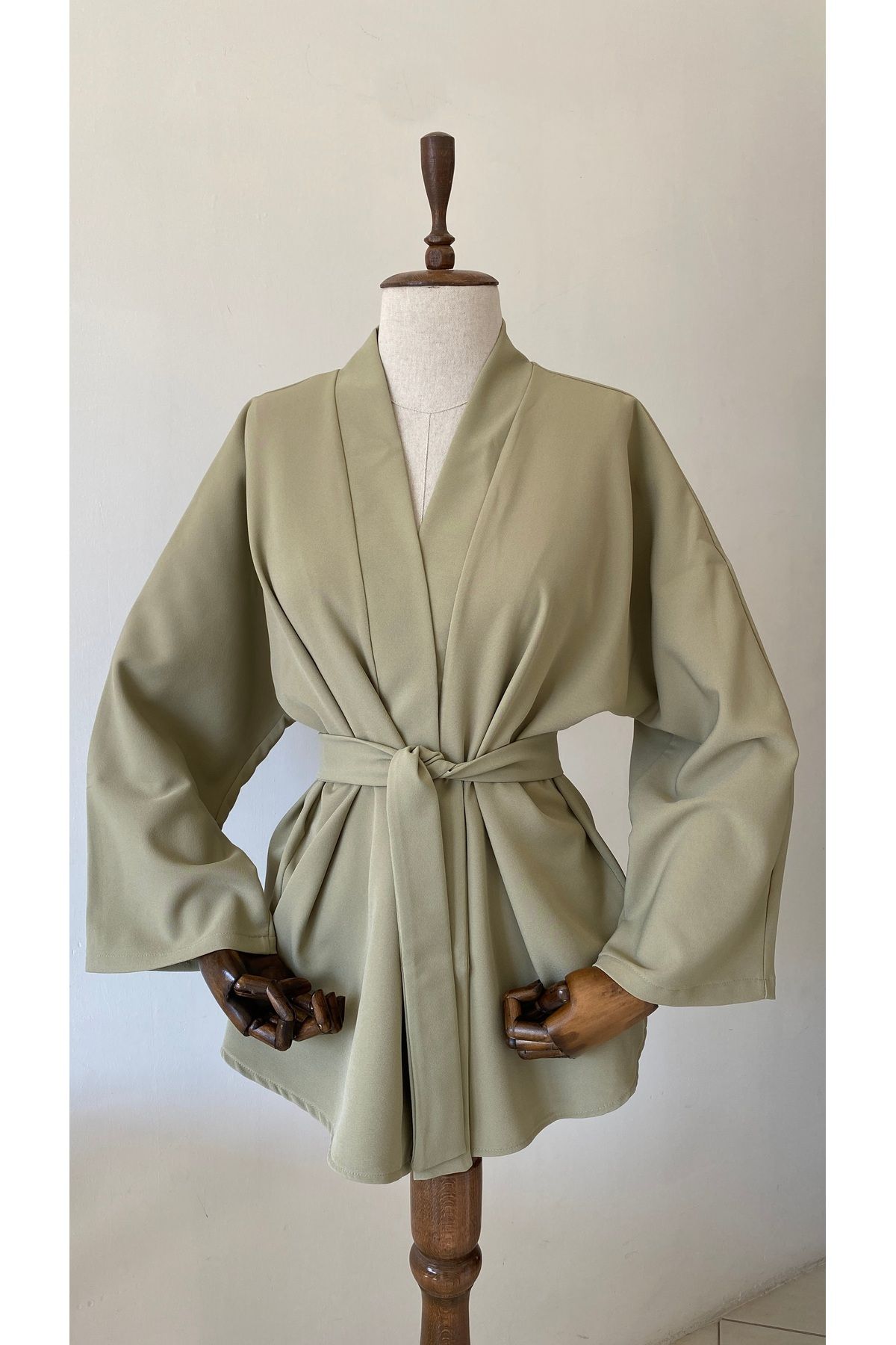 Glowear Atelier Olive Kuşaklı Tasarım Kimono - HAKİ