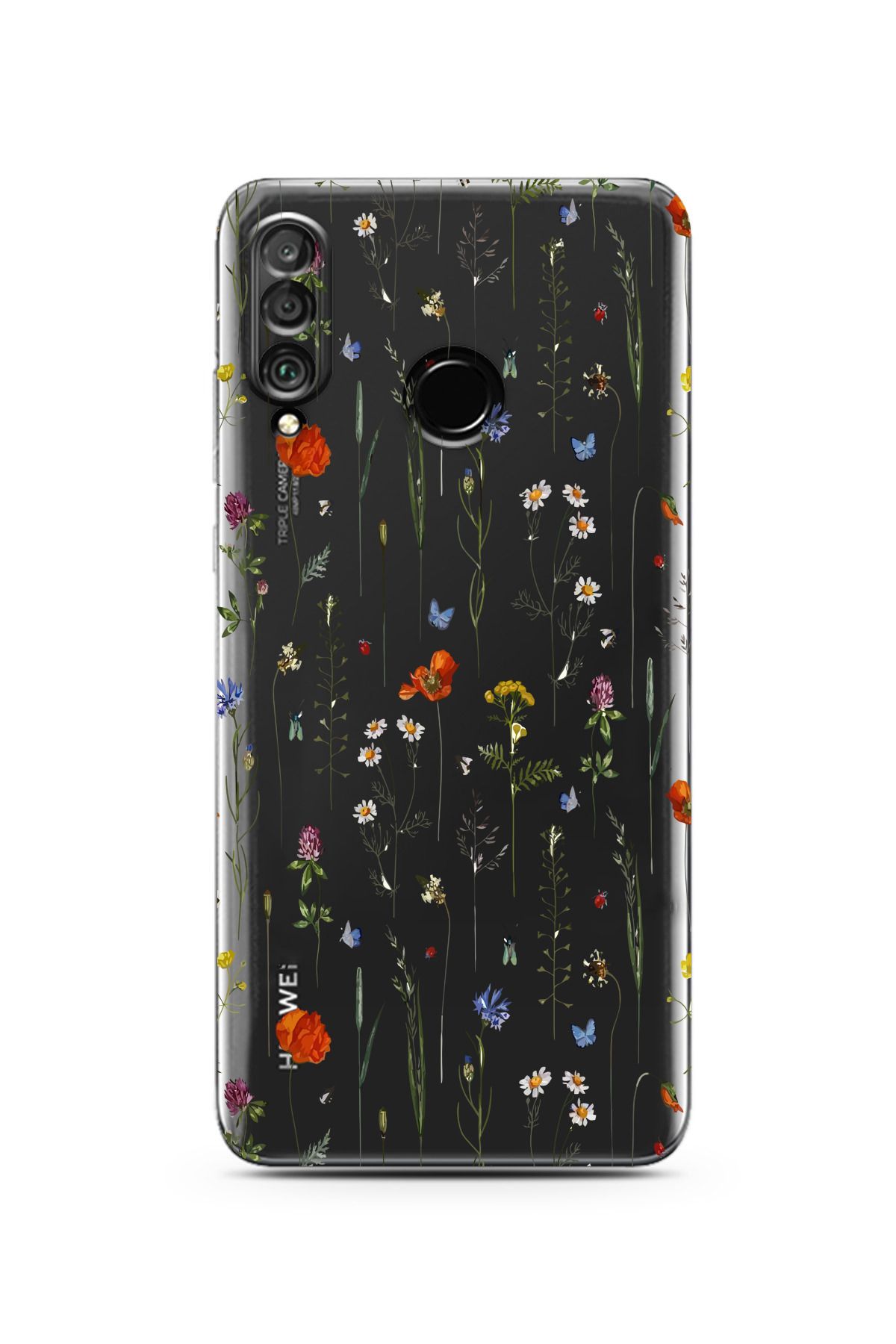 moonset Huawei P30 Lite Uyumlu Çiçekler Tasarımlı Baskılı Şeffaf Telefon Kılıfı