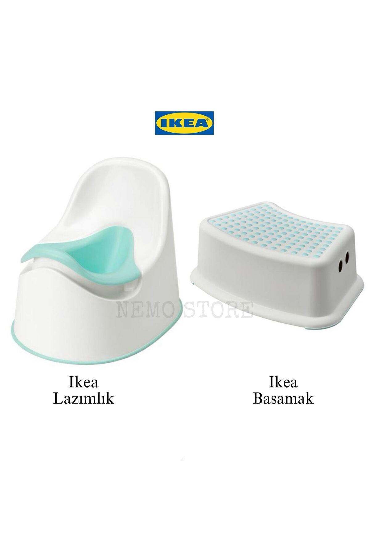 IKEA NEMOSTORE IKEA LOCKIG lazımlık, turkuaz +FÖRSIKTIG çocuk basamağı, beyaz-turkuaz, 37x13 cm