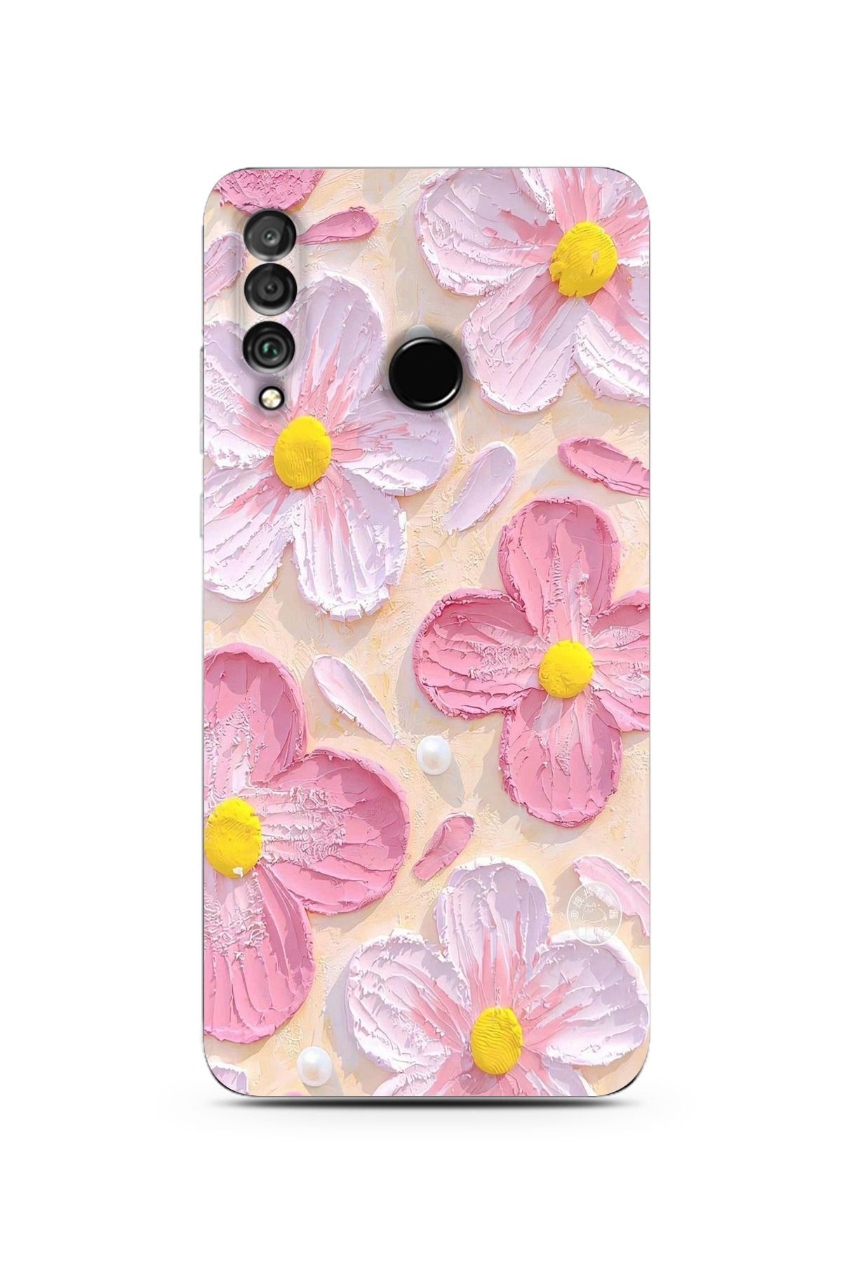 moonset Huawei P30 Lite Uyumlu Pastel Çiçek Tasarımlı Baskılı Şeffaf Telefon Kılıfı