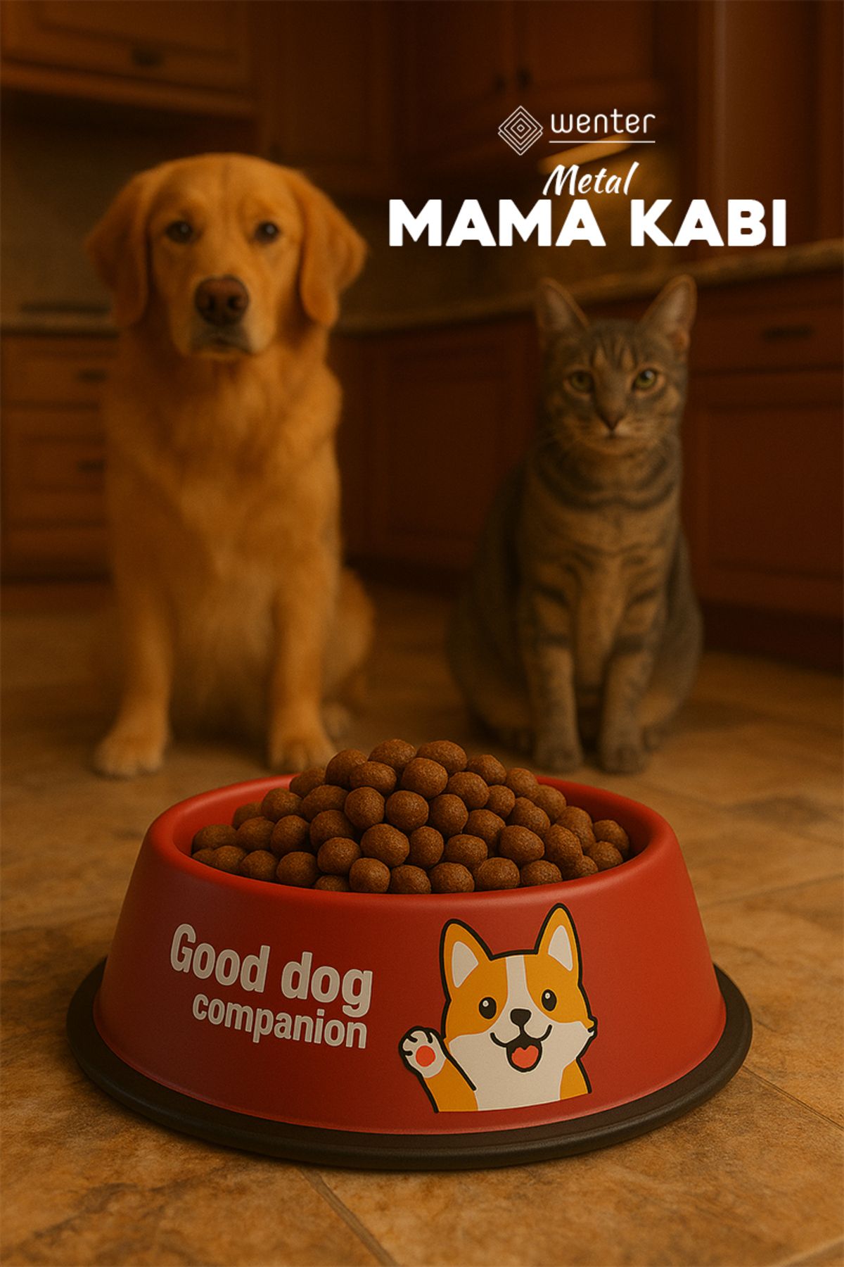 WENTER Kaymaz Tabanlı Paslanmaz Çelik Metal Mama ve Su Kabı Kedi ve Köpek İçin Dayanıklı Mama Kabı