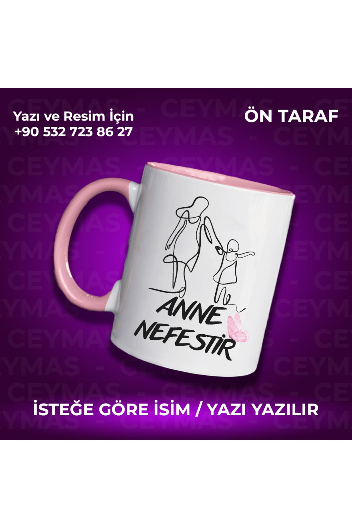 Ceymas Hediyelik Annelere Özel İsimli Anneler Günü Hediyelik Renkli Kupa Bardak