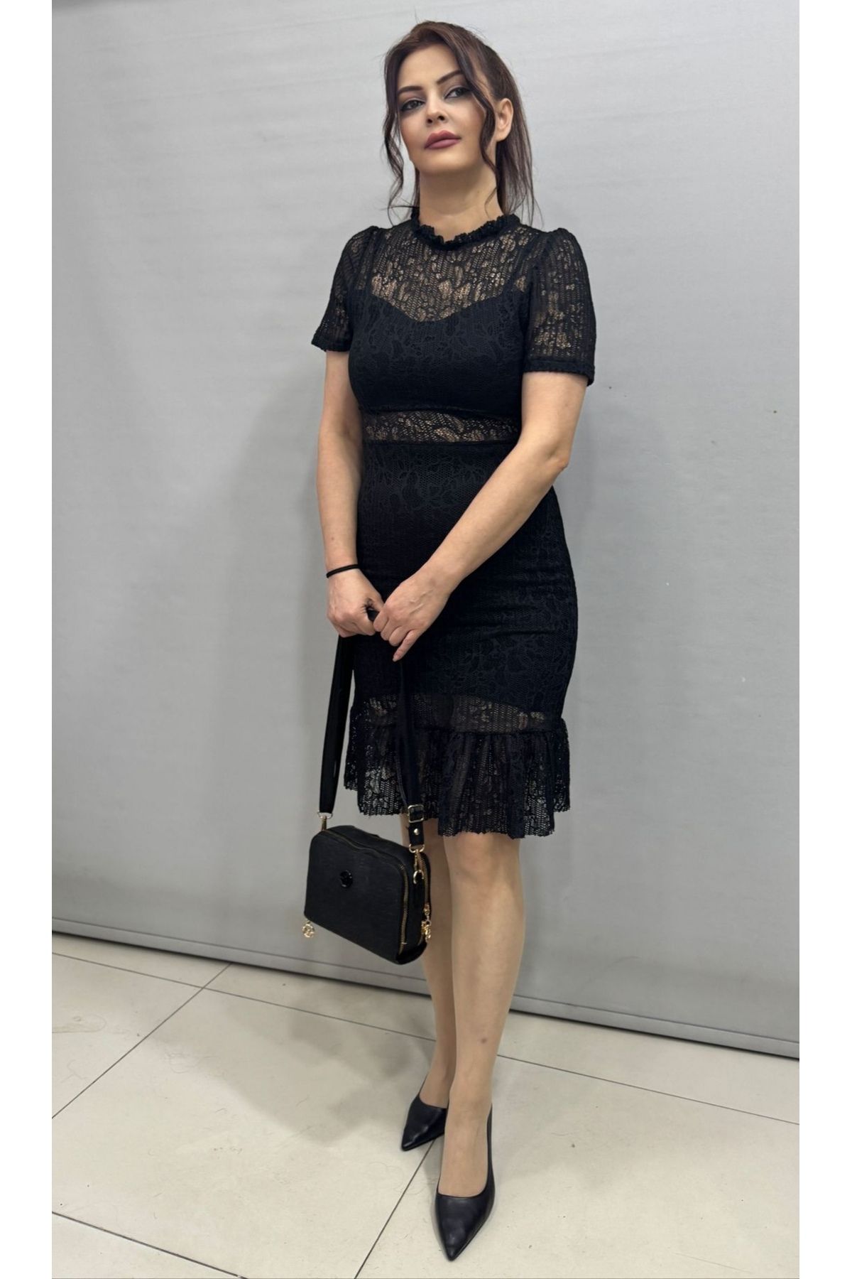 Bence Moda DANTELLİ SİYAH RENK MİNİ ELBİSE