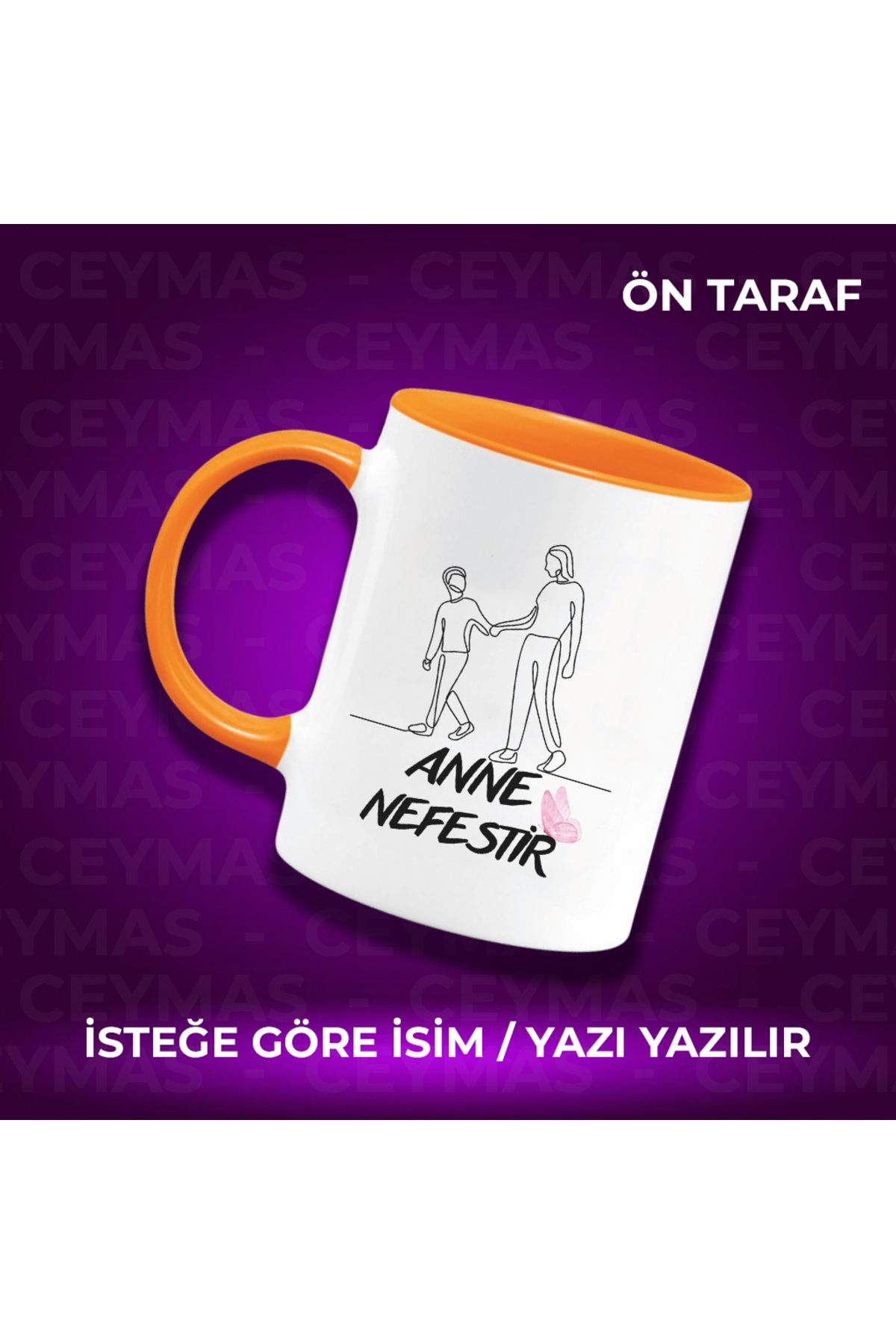 Ceymas Hediyelik Annelere Özel İsimli Anneler Günü Hediyelik Renkli Kupa Bardak