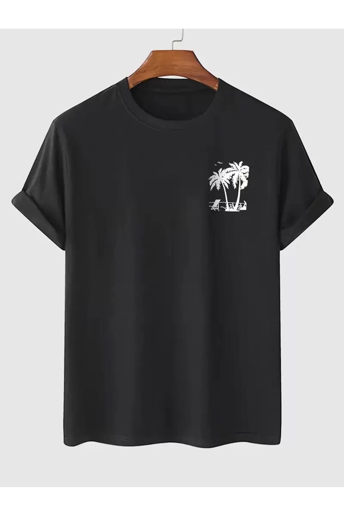 REKA MODA Baskılı Oversize Bisiklet Yaka T-shirt - Siyah