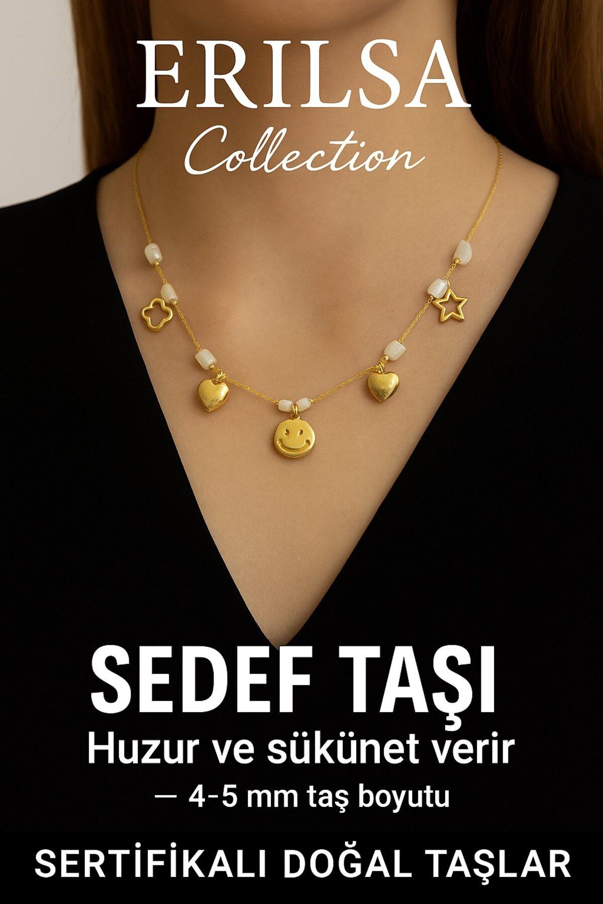 Erilsa Sertifikalı Gold Taşı Şans Charm Kolye - Işıltı Serisi