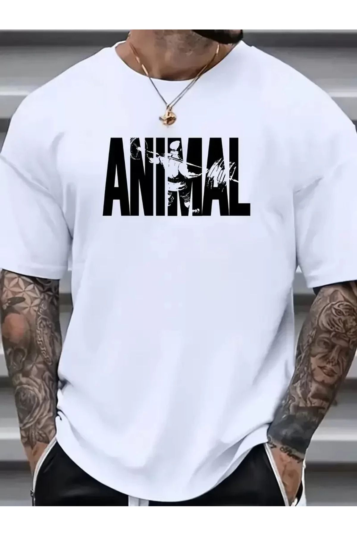 REKA MODA Baskılı Oversize Bisiklet Yaka T-shirt - Beyaz
