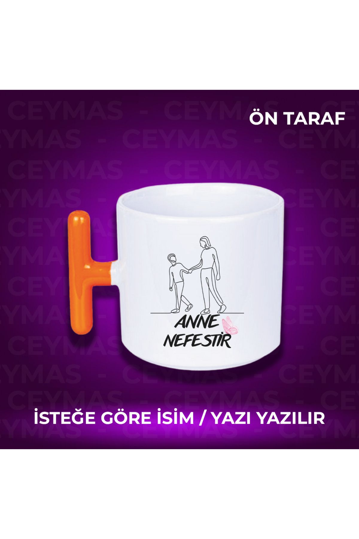 Ceymas Hediyelik Annelere Özel İsimli Anneler Günü Hediyelik Renkli Kupa Bardak