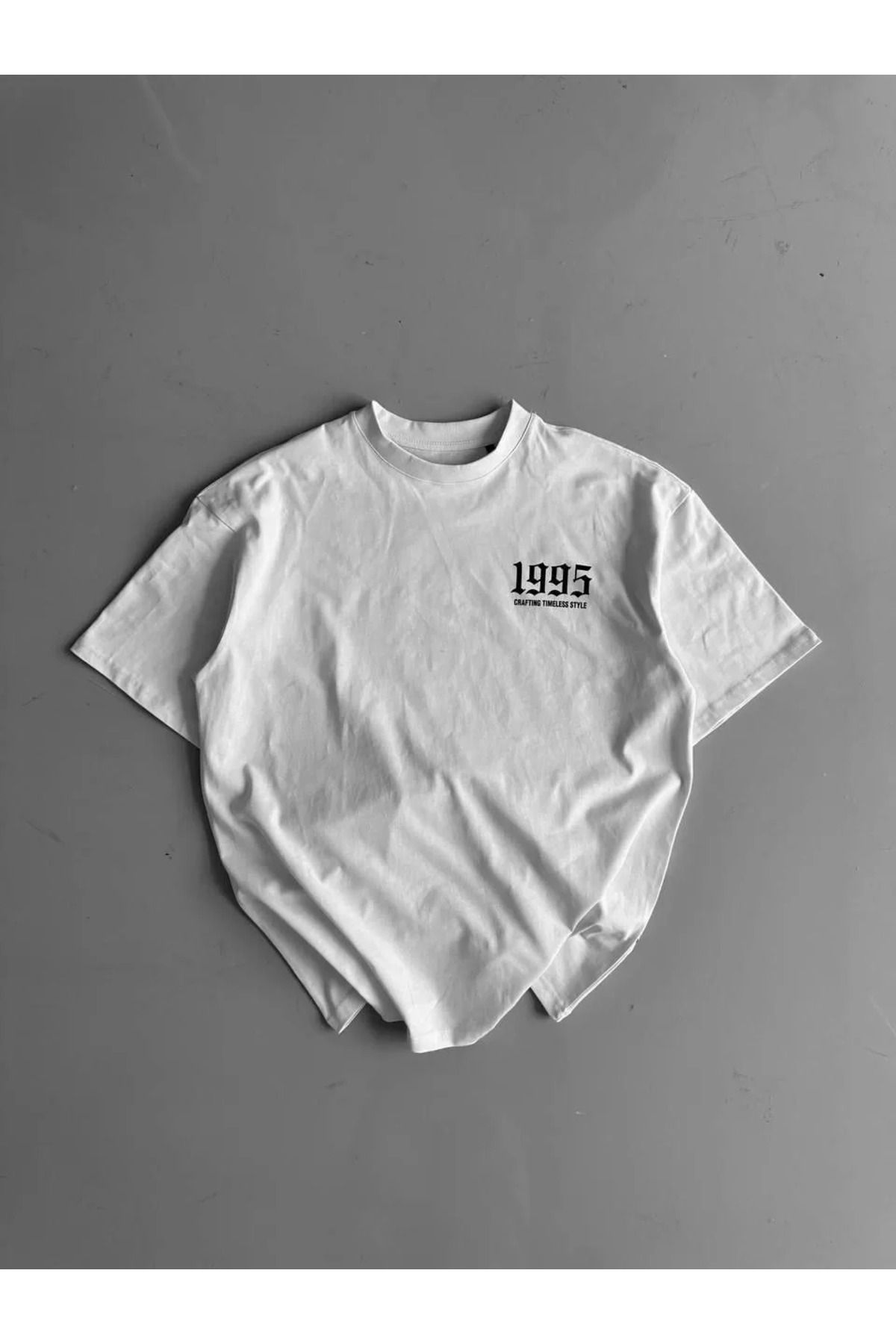 REKA MODA Baskılı Oversize Bisiklet Yaka T-shirt - Beyaz