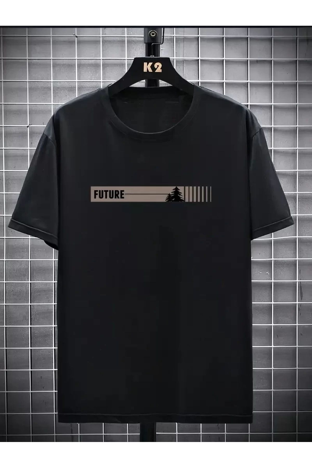 REKA MODA Baskılı Oversize Bisiklet Yaka T-shirt - Siyah