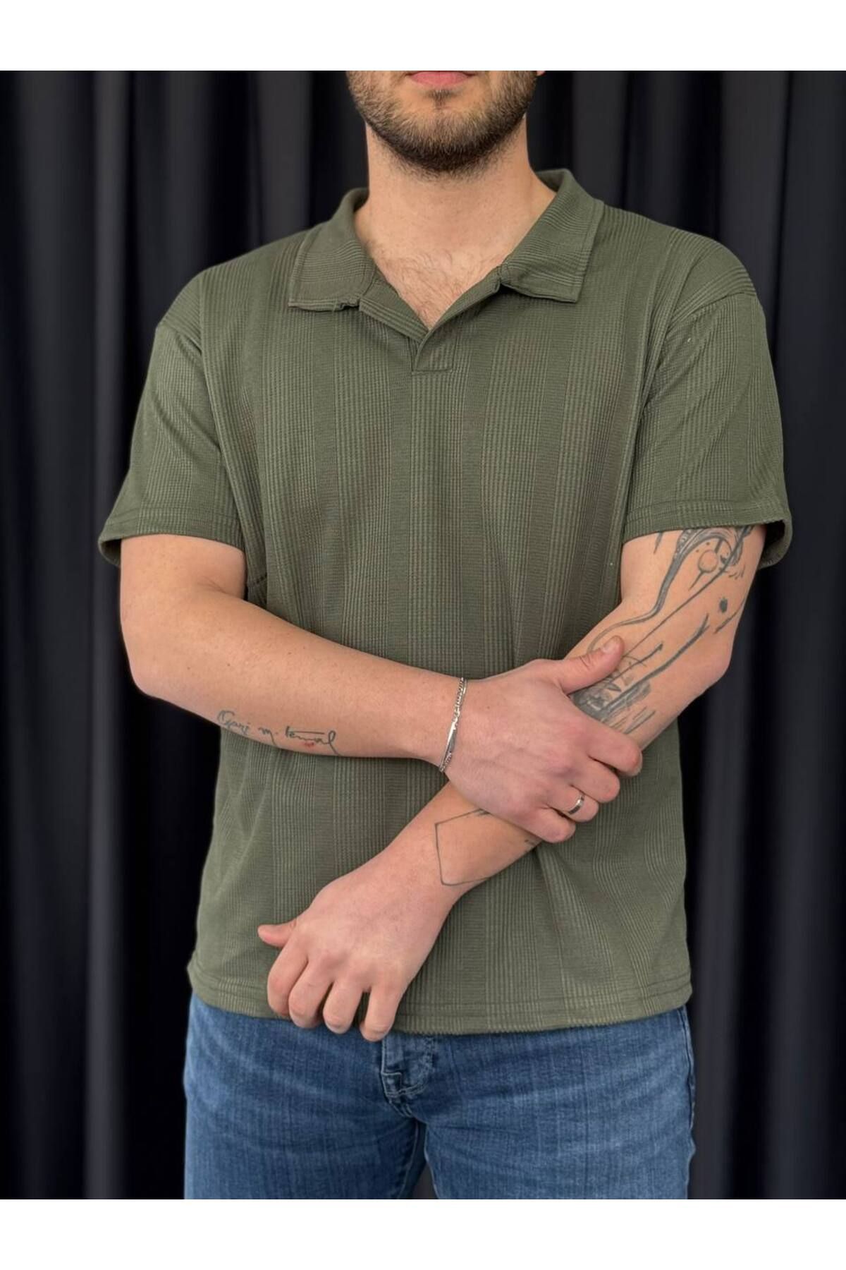 VOGUEMET ✅ Polo Yaka Erkek T-shirt – Petekli Kumaş, Şık ve Serin Tutar