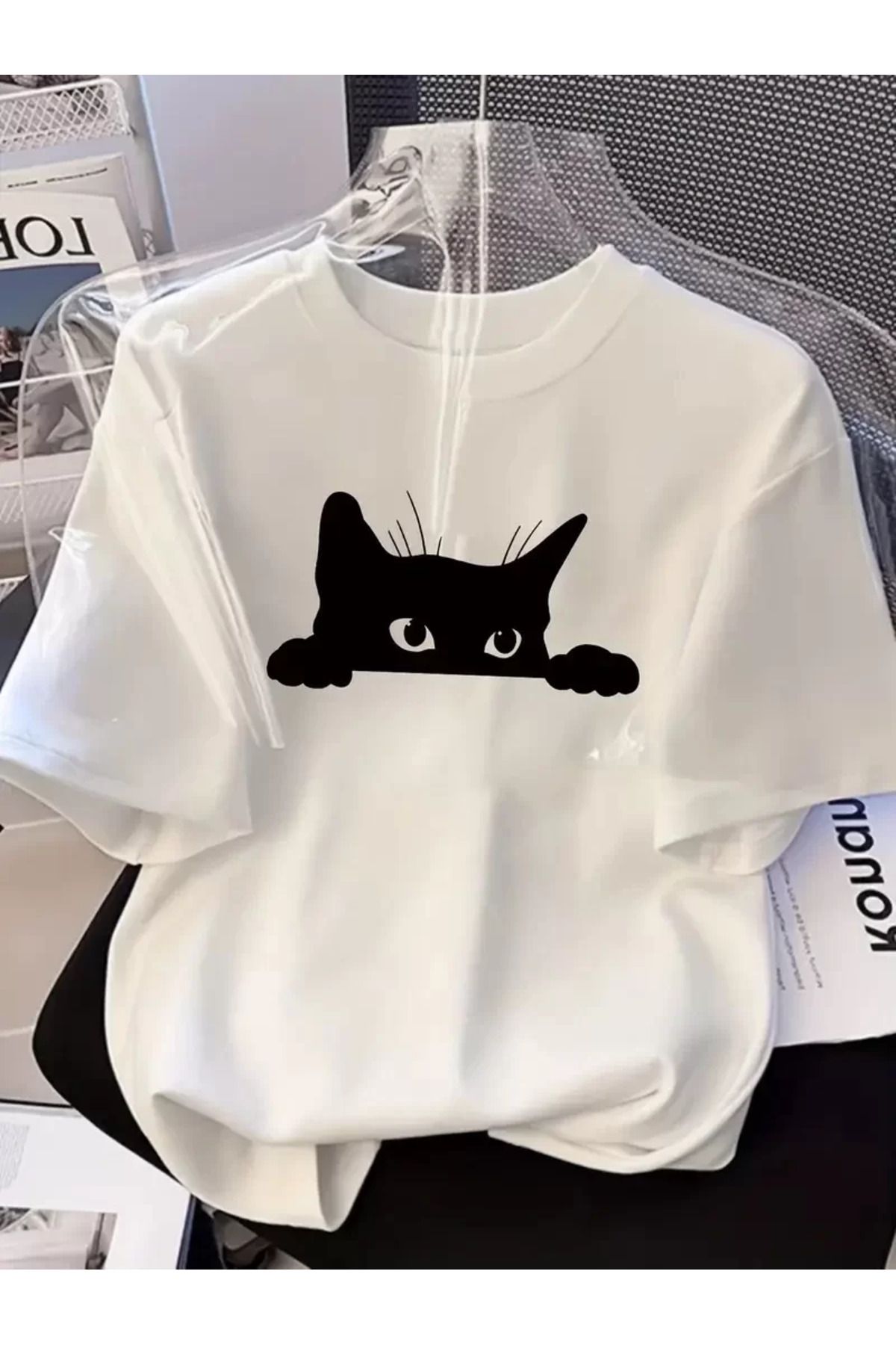 REKA MODA Baskılı Oversize Bisiklet Yaka T-shirt - Beyaz