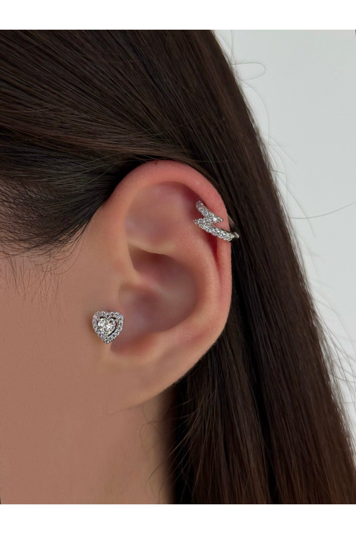 H&B Design Cerrahi Çelik Silver Taşlı Kalp Piercing