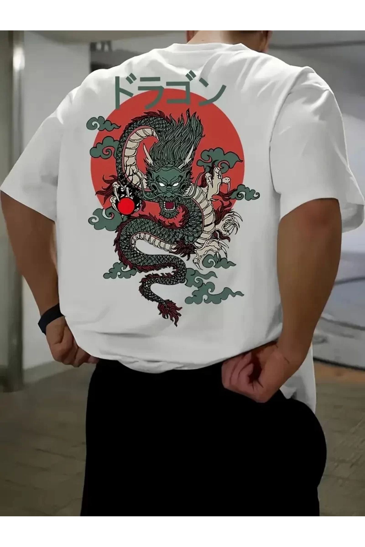 REKA MODA Baskılı Oversize Bisiklet Yaka T-shirt - Beyaz
