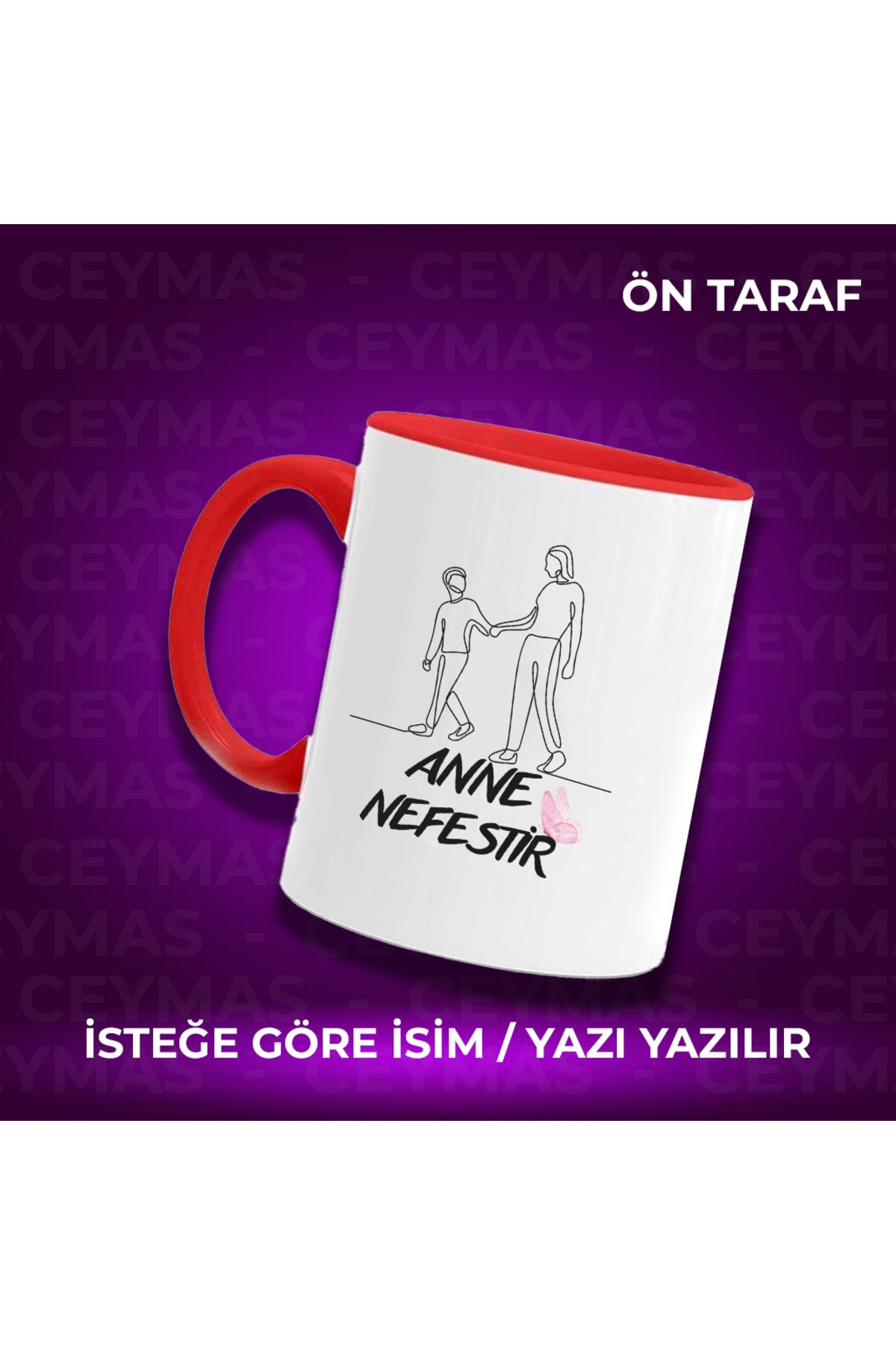 Ceymas Hediyelik Annelere Özel İsimli Anneler Günü Hediyelik Renkli Kupa Bardak