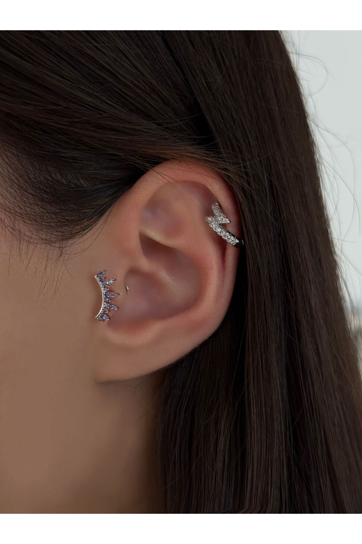 H&B Design Cerrahi Çelik Silver Lila Taş Detaylı Piercing