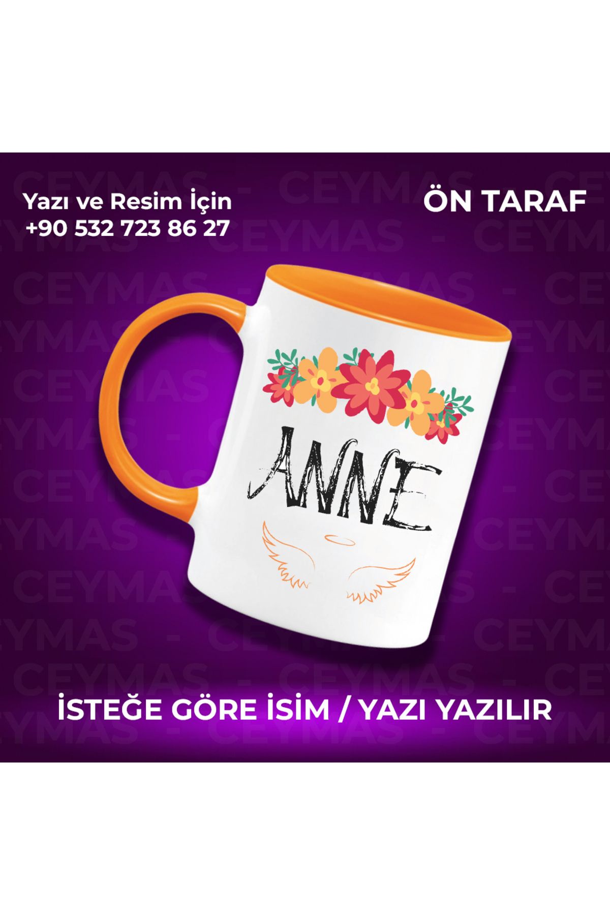 Ceymas Hediyelik Annelere Özel İsimli Anneler Günü Hediyelik Renkli Kupa Bardak