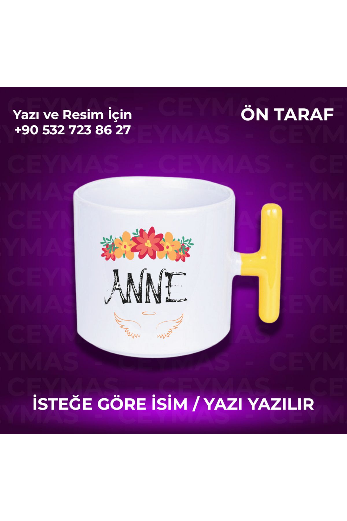 Ceymas Hediyelik Annelere Özel İsimli Anneler Günü Hediyelik Renkli Kupa Bardak