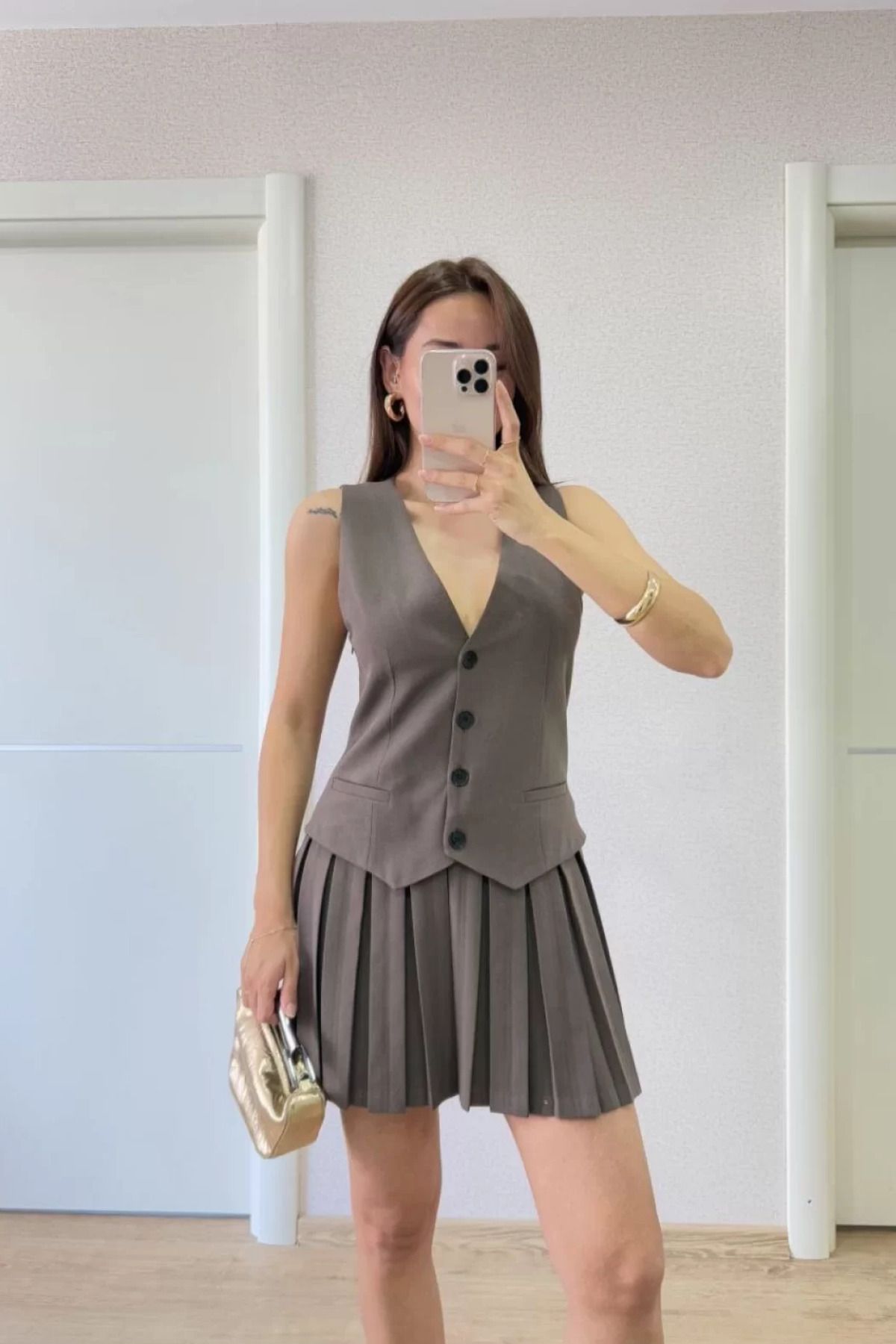 İndigo Park Yelekli Mini Elbise- Bordo
