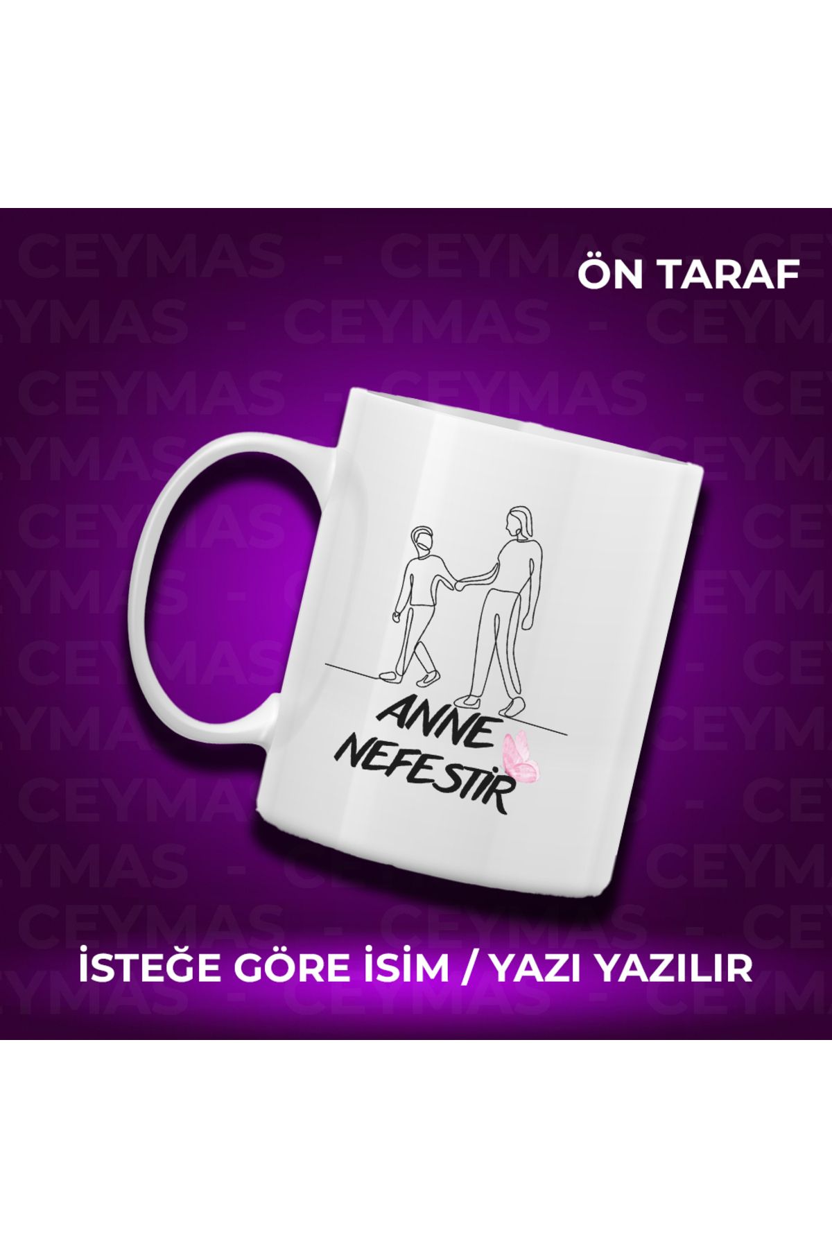 Ceymas Hediyelik Annelere Özel İsimli Anneler Günü Hediyelik Renkli Kupa Bardak