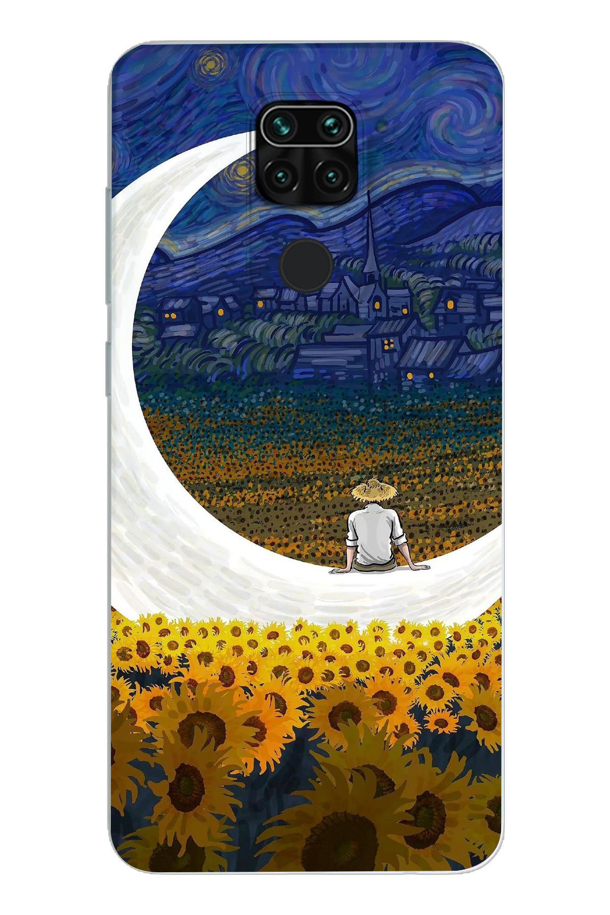 moonset Xiaomi Redmi Note 9 Uyumlu Van Gogh Tasarımlı Baskılı Şeffaf Telefon Kılıfı