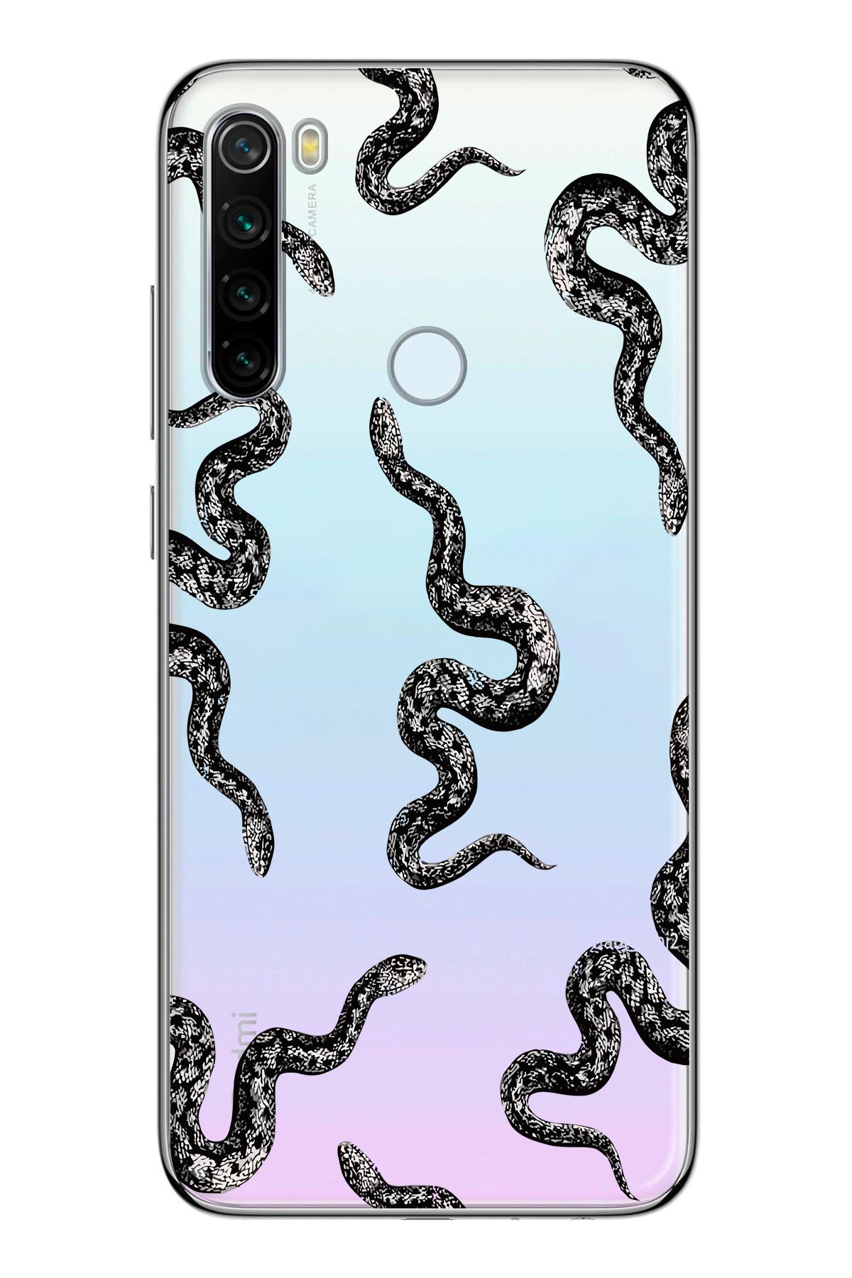 moonset Xiaomi Redmi Note 8 Uyumlu Yılan Tasarımlı Baskılı Şeffaf Telefon Kılıfı