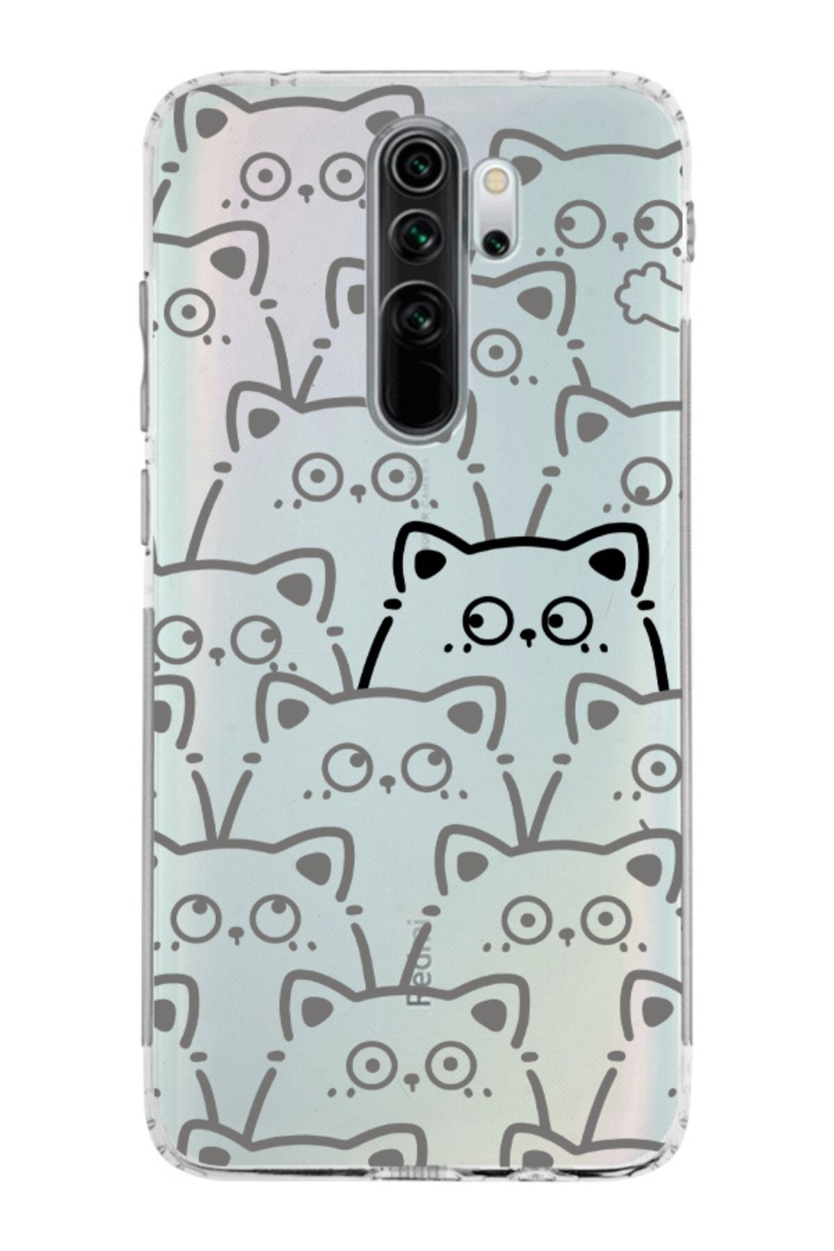 moonset Xiaomi Redmi Note 8 Pro Uyumlu Sevimli Kediler Tasarımlı Baskılı Şeffaf Telefon Kılıfı