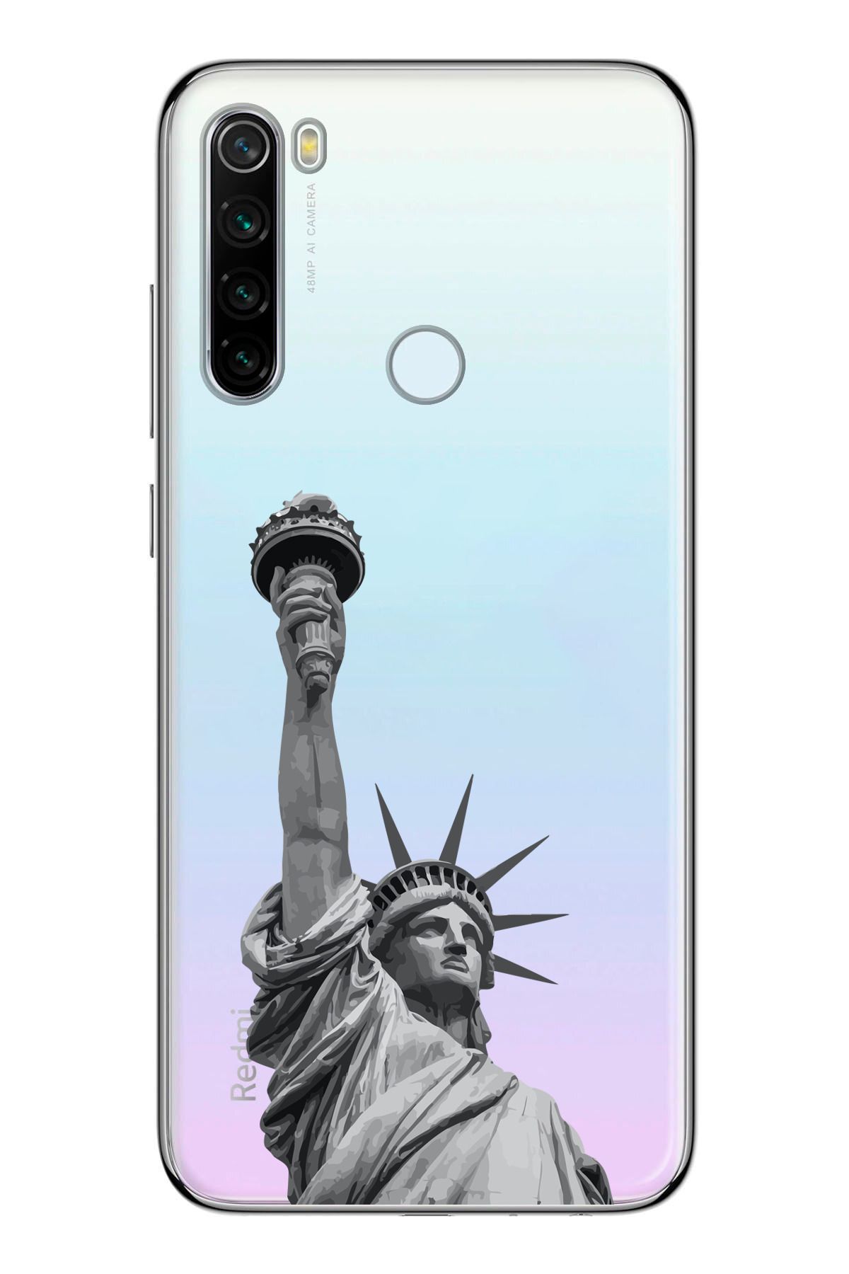 moonset Xiaomi Redmi Note 8 Uyumlu Özgürlük Heykeli Tasarımlı Baskılı Şeffaf Telefon Kılıfı