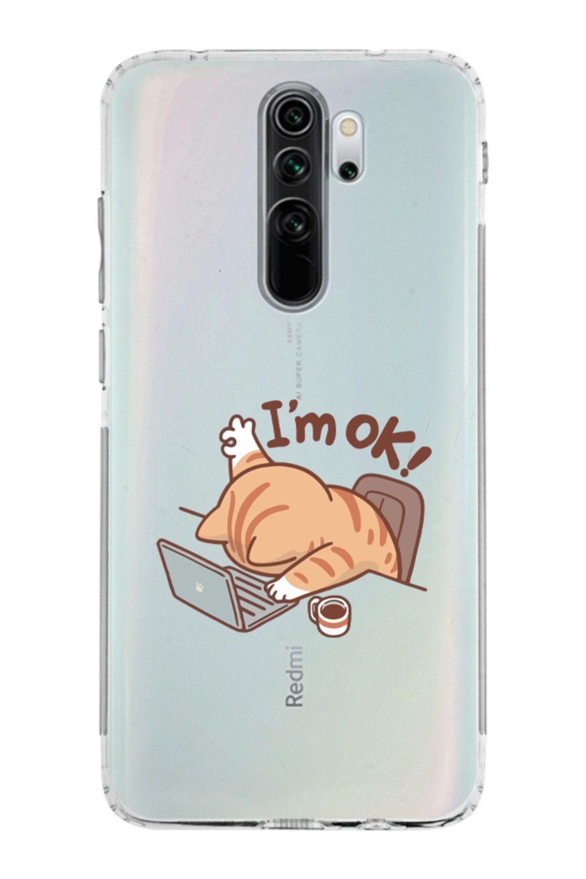 moonset Xiaomi Redmi Note 8 Pro Uyumlu Sevimli Kedi Tasarımlı Baskılı Şeffaf Telefon Kılıfı