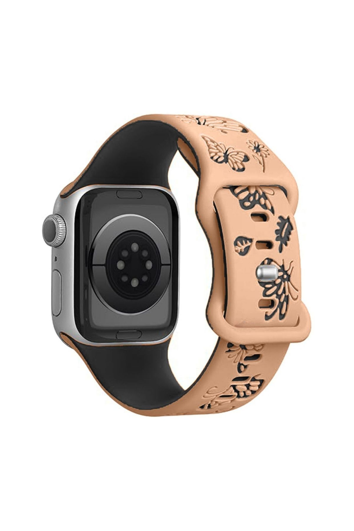 bbtech Apple Watch 38 40 41 mm Series 10 42mm 9 8 7 SE 6 5 4 3 Uyumlu Kelebek Desen Yumuşak Silikon Kordon