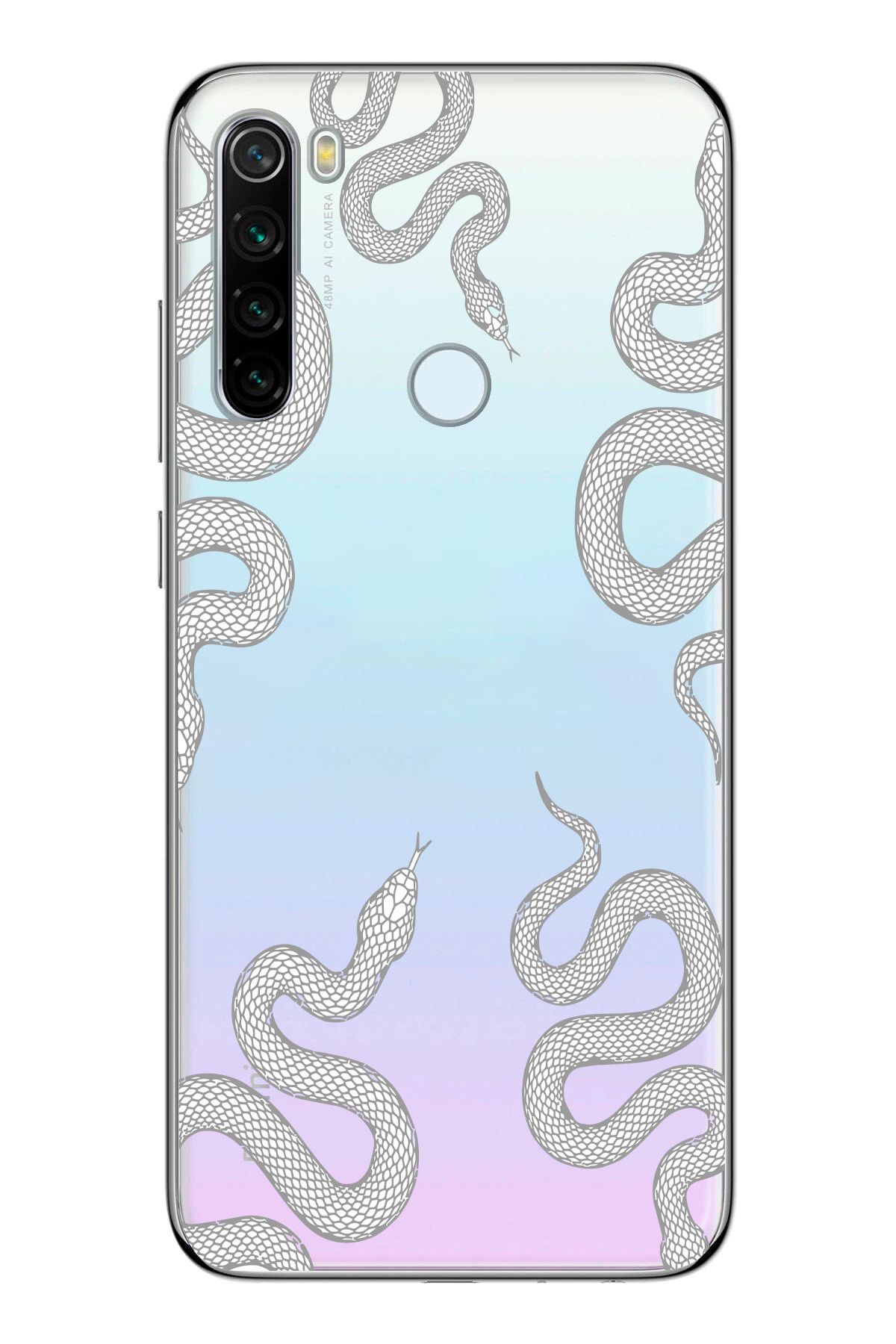 moonset Xiaomi Redmi Note 8 Uyumlu Yılan Tasarımlı Baskılı Şeffaf Telefon Kılıfı