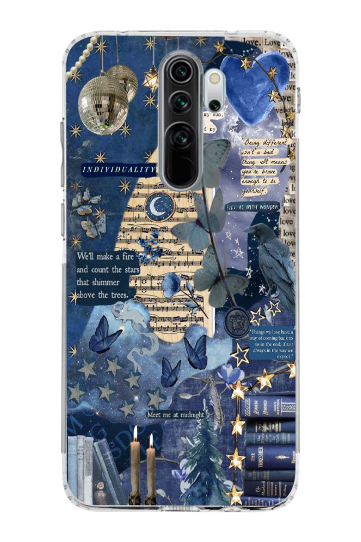moonset Xiaomi Redmi Note 8 Pro Uyumlu Kolaj Tasarımlı Baskılı Şeffaf Telefon Kılıfı