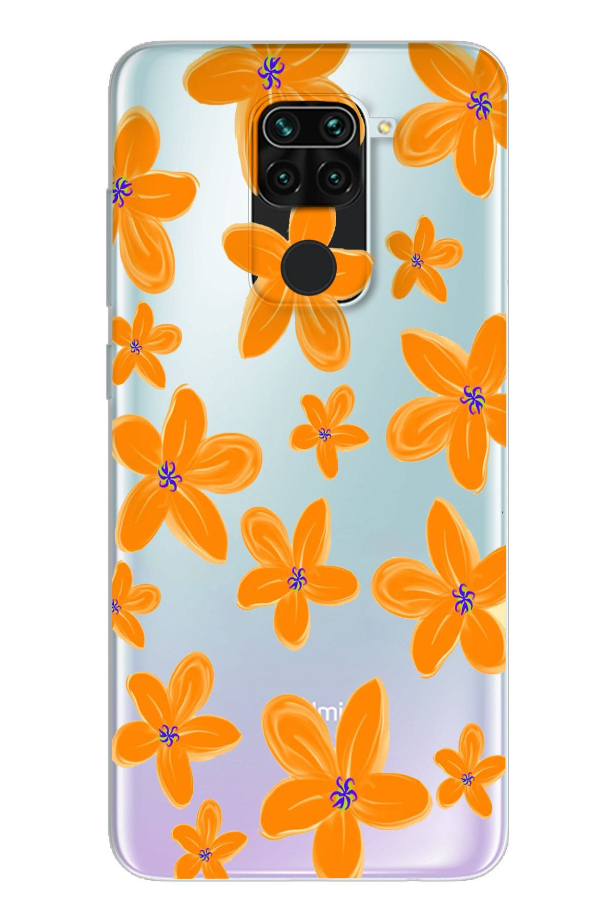 moonset Xiaomi Redmi Note 9 Uyumlu Çiçek Tasarımlı Baskılı Şeffaf Telefon Kılıfı