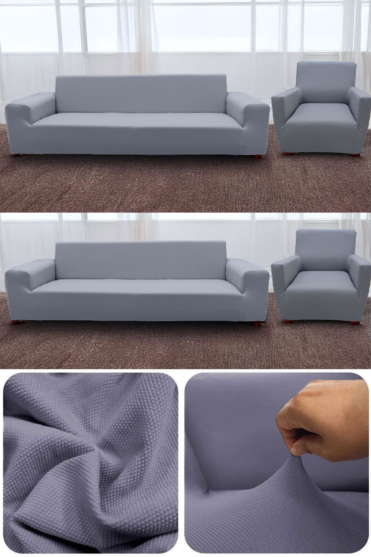 HANSARAYHOME HANSARAY Koltuk Kanepe Kılıfı Takımı Çekyat Örtüsü Lastıklı Esnek 3 3 1 1 Bal Petek Takım
