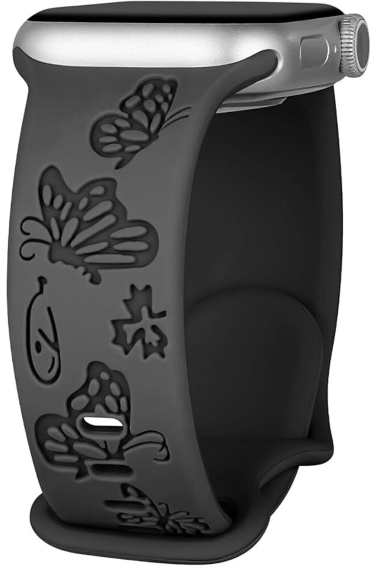 bbtech Apple Watch 38 40 41 mm Series 10 42mm 9 8 7 SE 6 5 4 3 Uyumlu Kelebek Desen Yumuşak Silikon Kordon