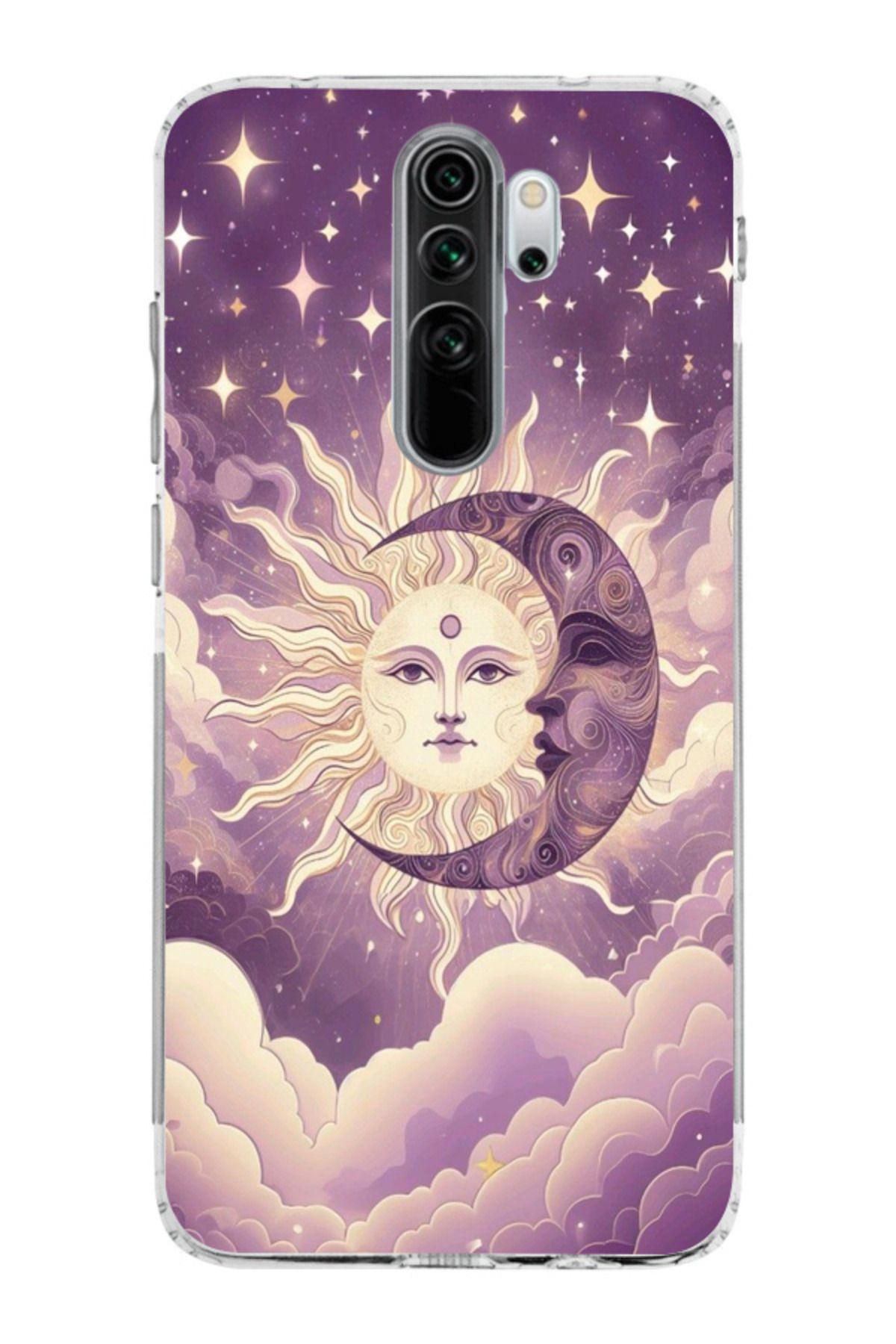 moonset Xiaomi Redmi Note 8 Pro Uyumlu Ay ve Güneş Tasarımlı Baskılı Şeffaf Telefon Kılıfı