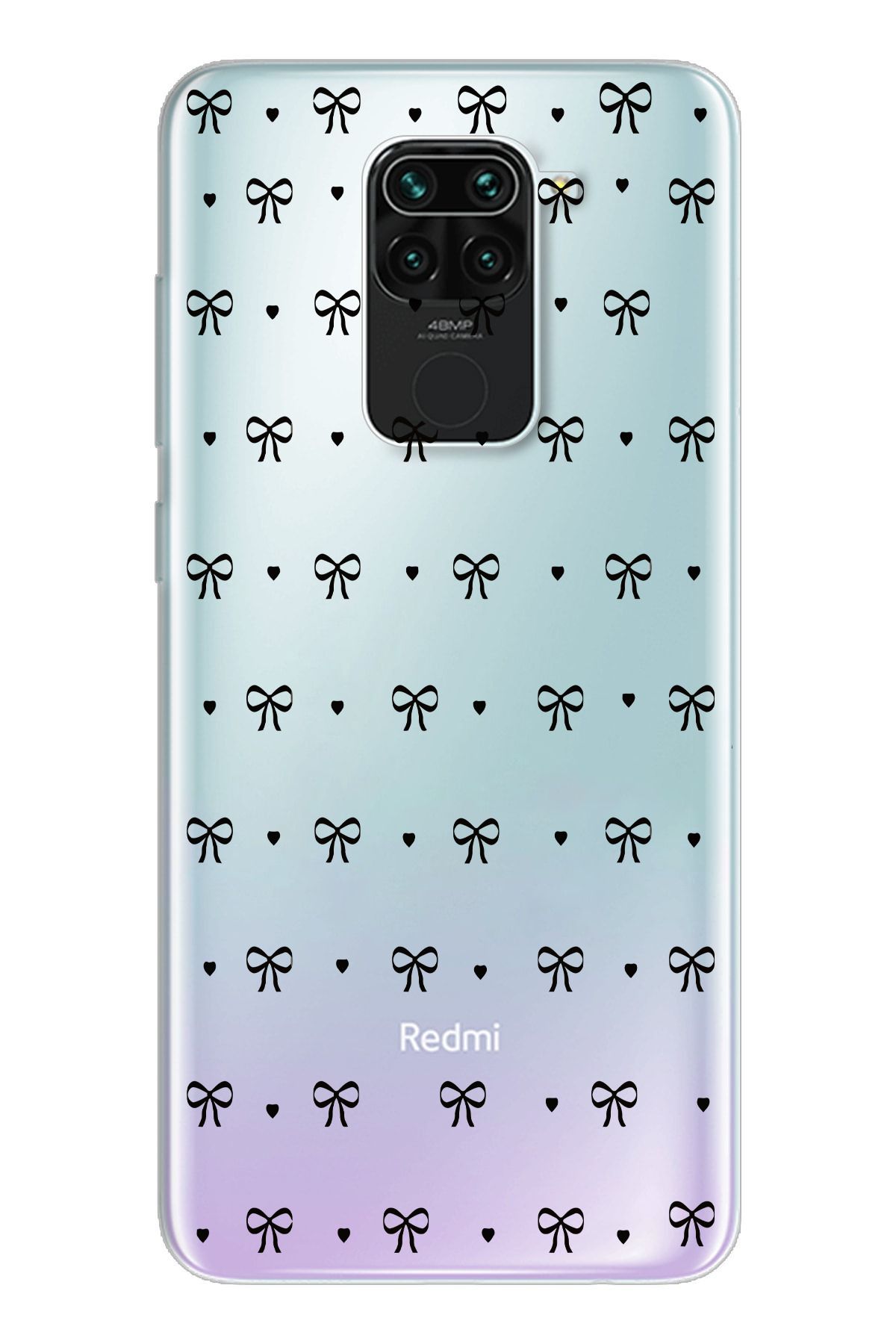 moonset Xiaomi Redmi Note 9 Uyumlu Kurdele Tasarımlı Baskılı Şeffaf Telefon Kılıfı