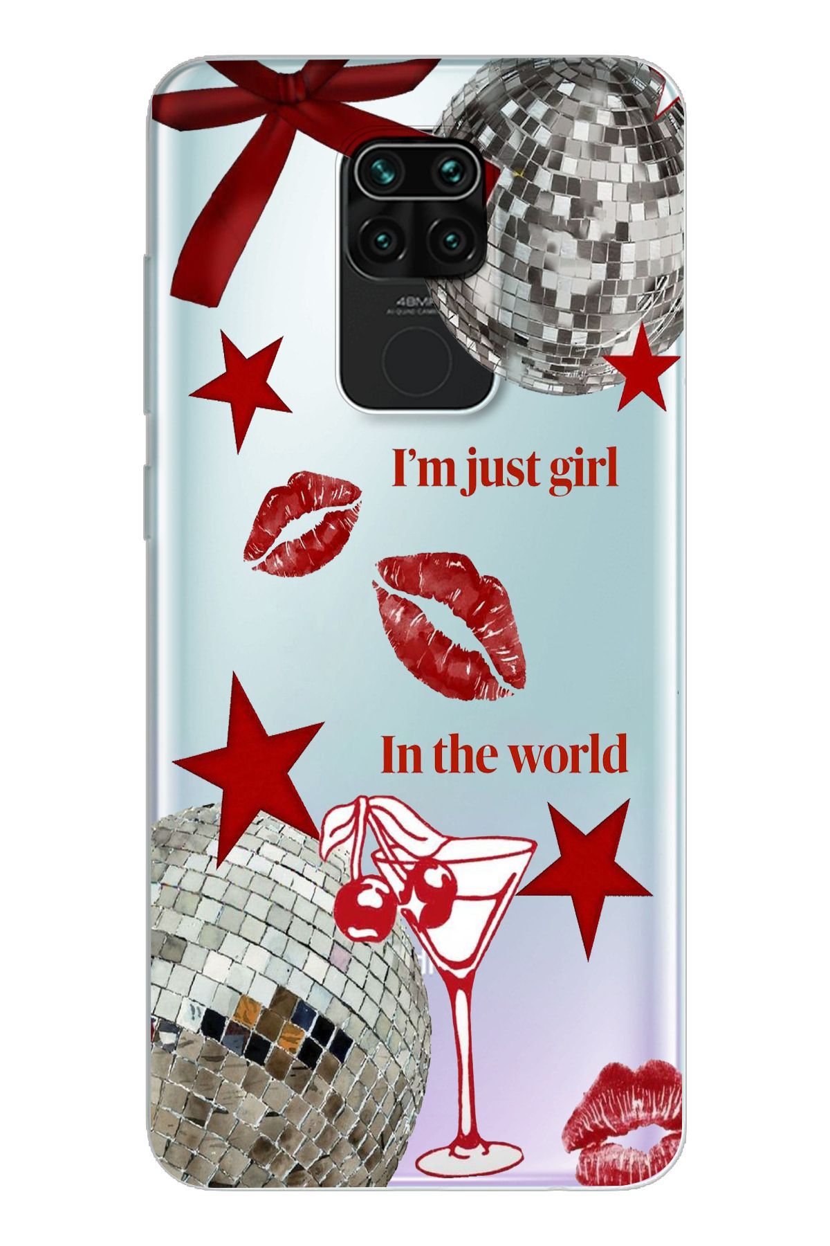 moonset Xiaomi Redmi Note 9 Uyumlu Im Just Girl Tasarımlı Baskılı Şeffaf Telefon Kılıfı