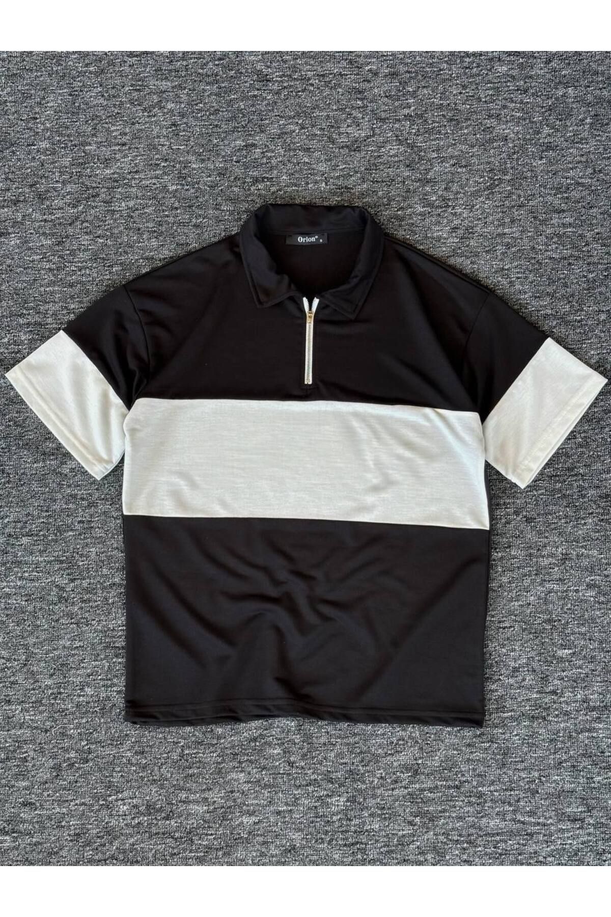 VOGUEMET ✅ Yarım Fermuarlı Parçalı T-shirt – Unisex, Modern ve Rahat Kesim