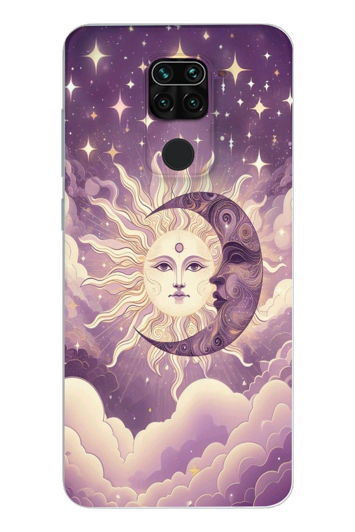 moonset Xiaomi Redmi Note 9 Uyumlu Ay ve Güneş Tasarımlı Baskılı Şeffaf Telefon Kılıfı