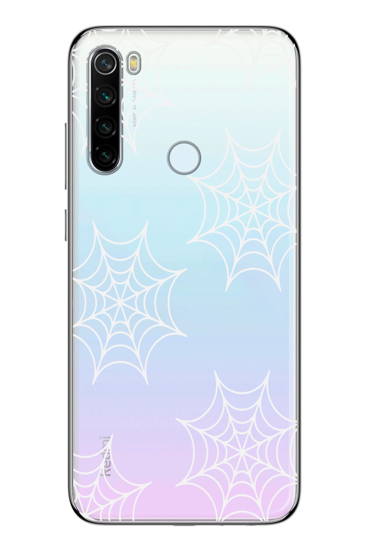 moonset Xiaomi Redmi Note 8 Uyumlu Örümcek Ağ Tasarımlı Baskılı Şeffaf Telefon Kılıfı