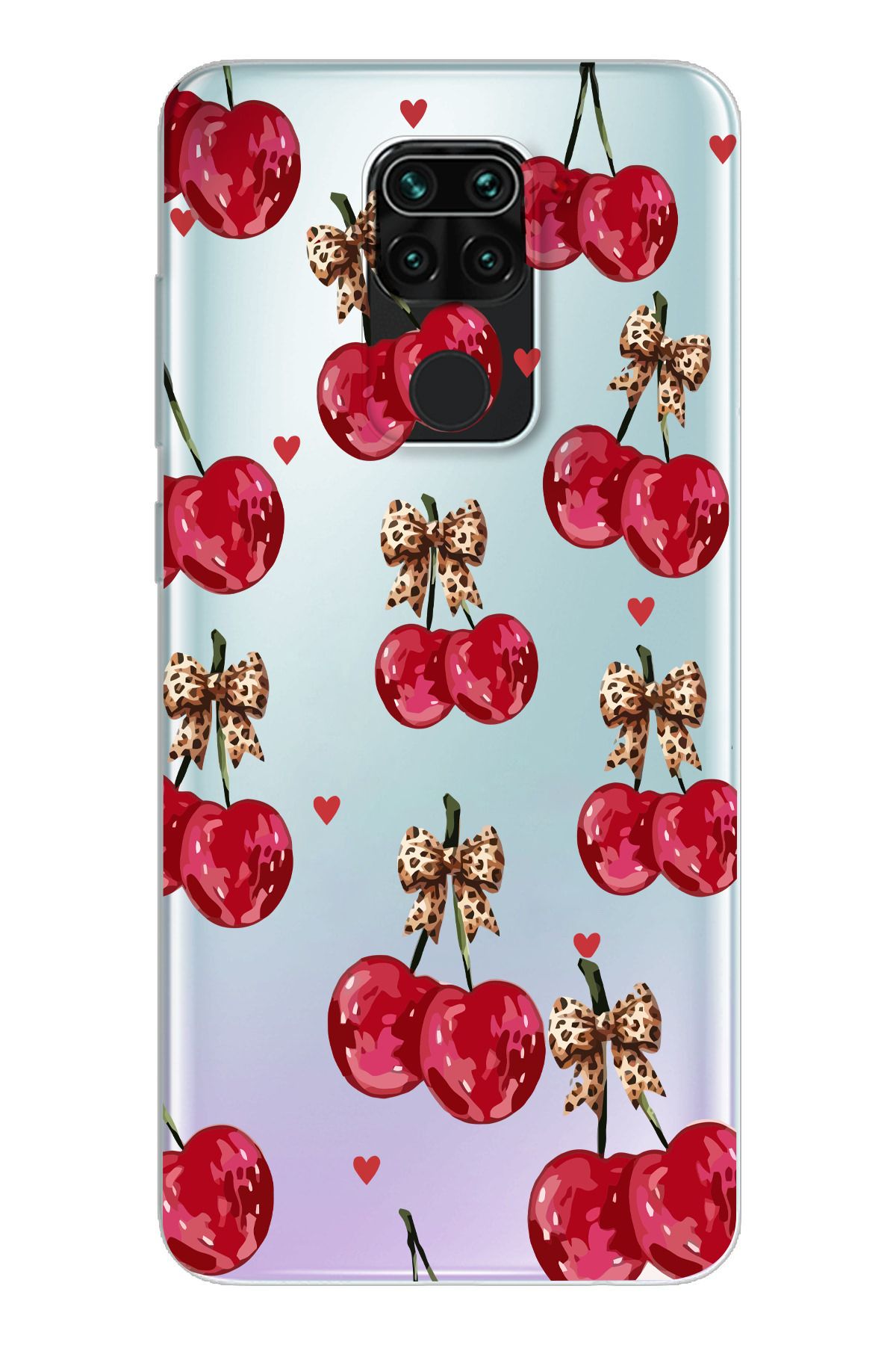 moonset Xiaomi Redmi Note 9 Uyumlu Kiraz Tasarımlı Baskılı Şeffaf Telefon Kılıfı